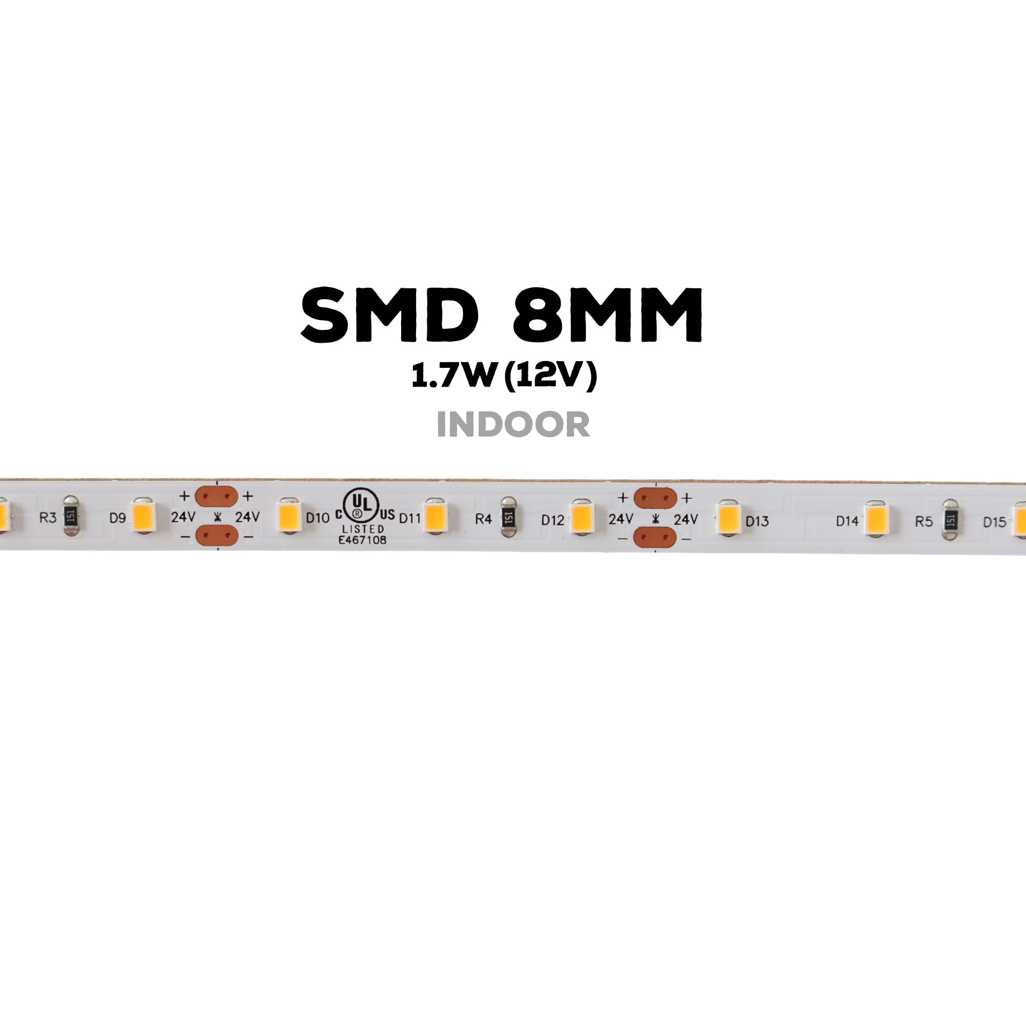 SMD LED Strip Light – Dimmable – 24V – 8mm - 1.7W/ft – (2700K,3000K,4000K,5000K) - 16.5ft & 82ft – Indoor – UL Certified