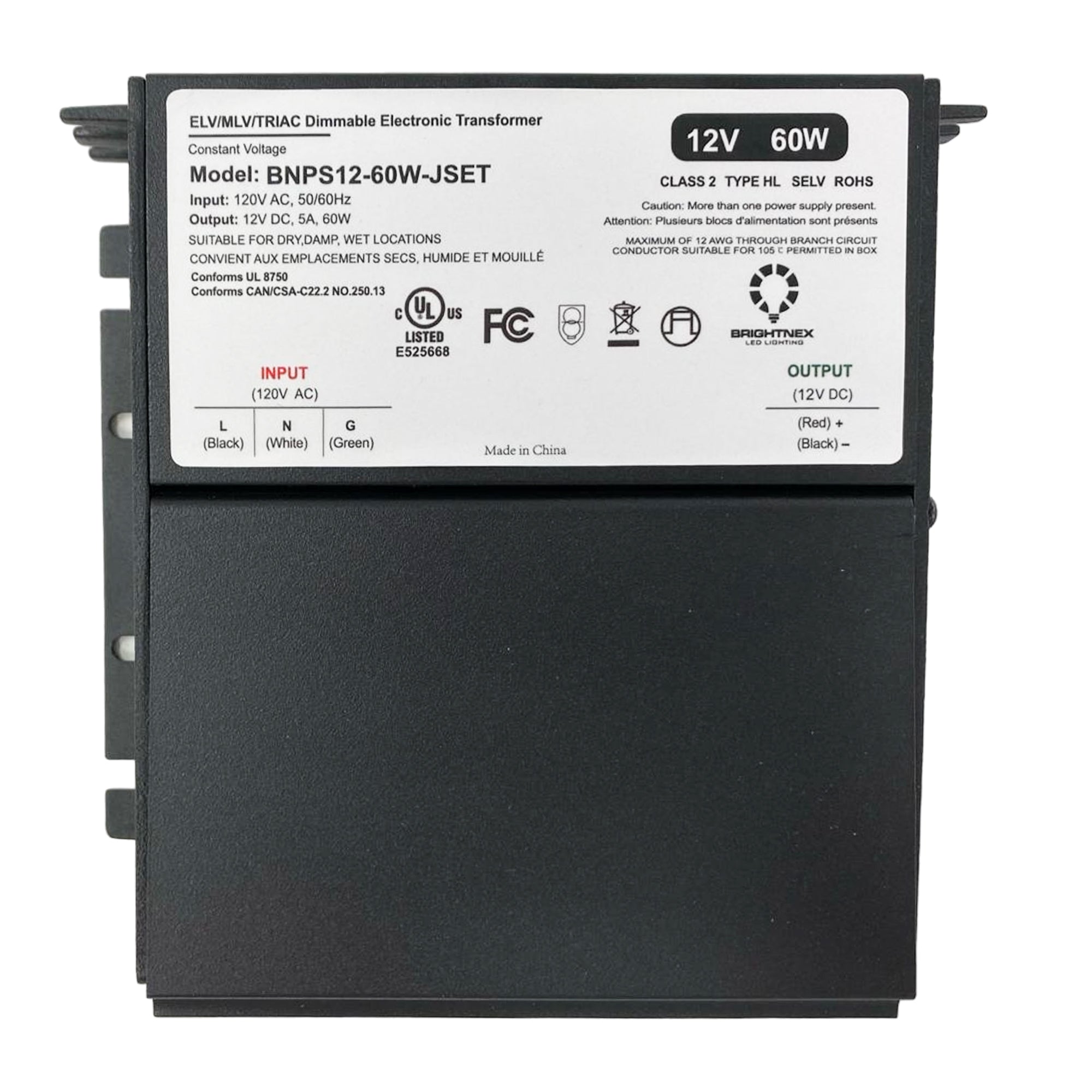 Dimmable LED Driver 12V, 60W for Wet, Damp, Dry Locations, Class 2, UL Certified (Dimmable LED Transformer):