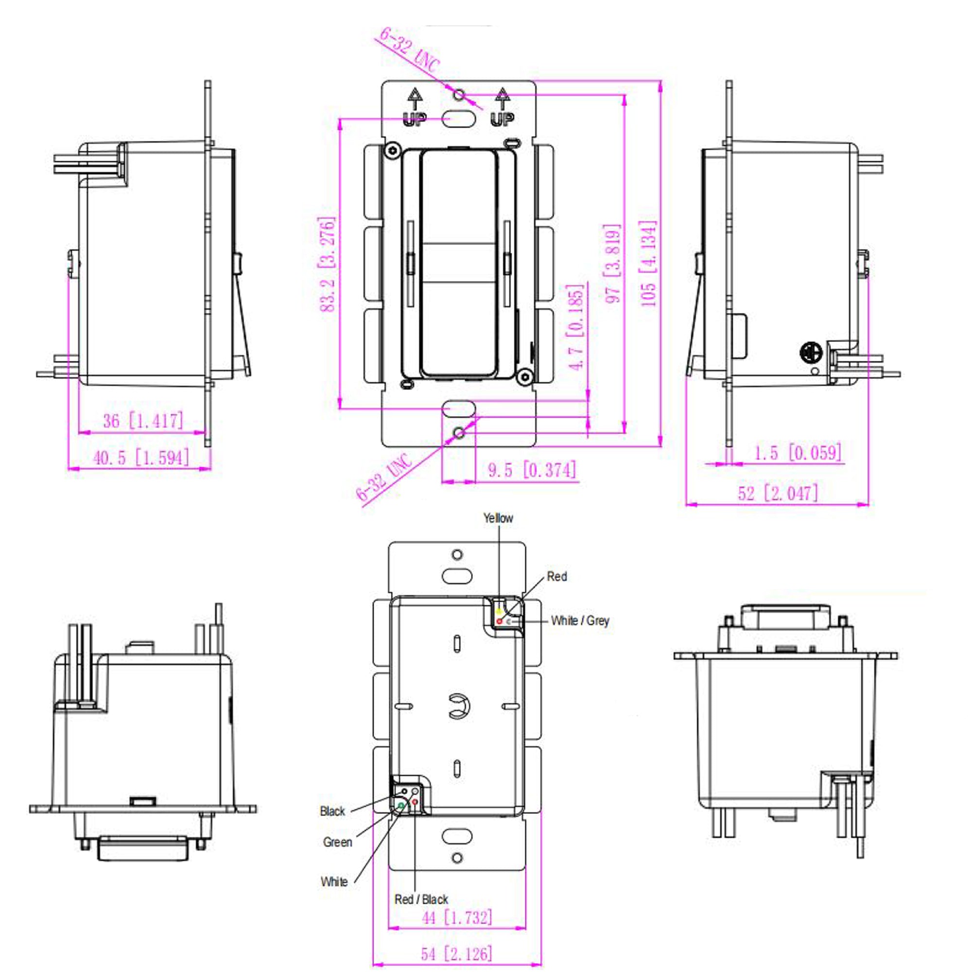 Dimensions of 120W 24V tunable white LED driver with built-in dimmer