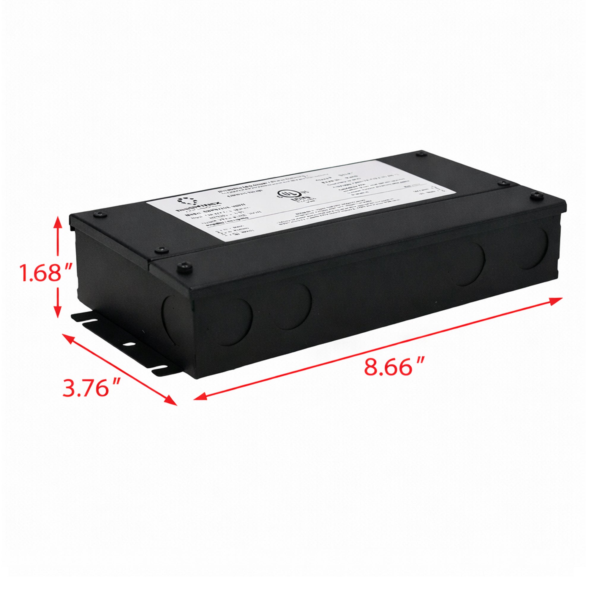 120W LED driver with junction box showing product dimensions and mounting size for electrical installation