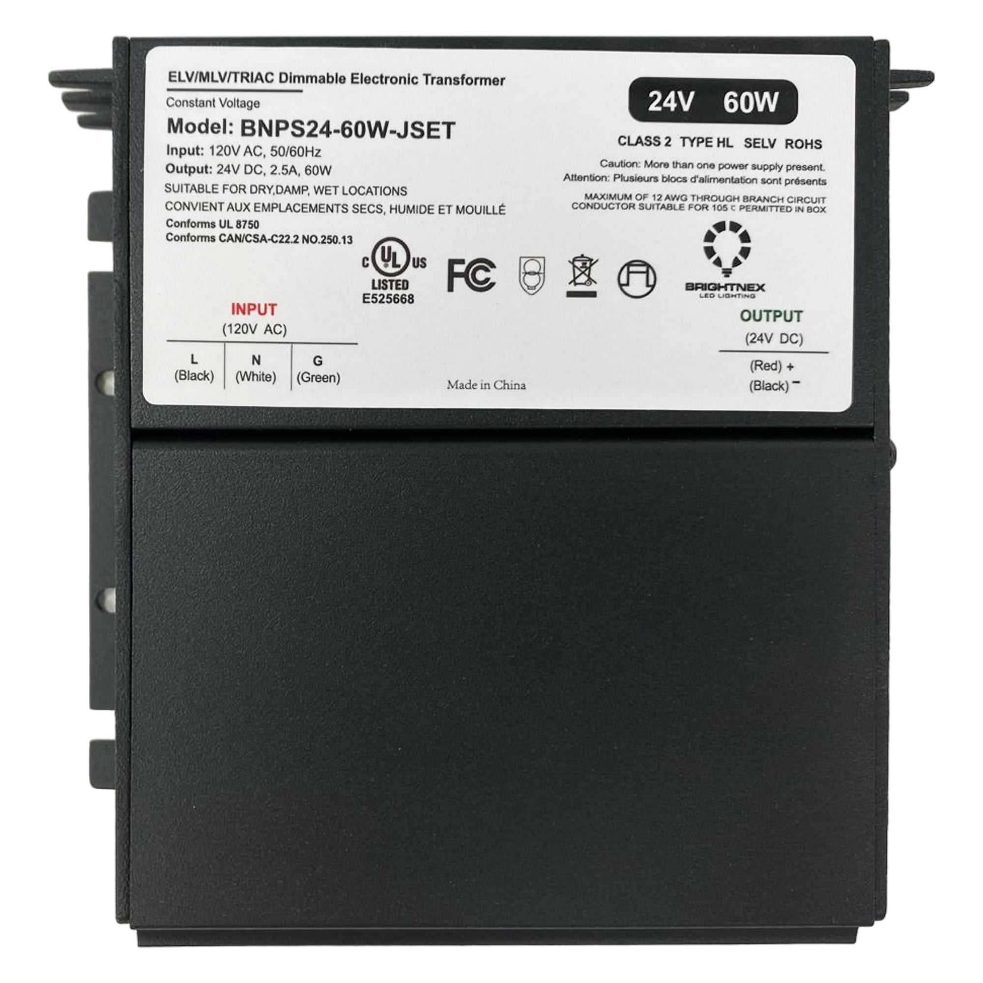 Dimmable LED Driver 24V, 60W for Wet, Damp, Dry Locations, Class 2, UL Certified (Dimmable LED Transformer):