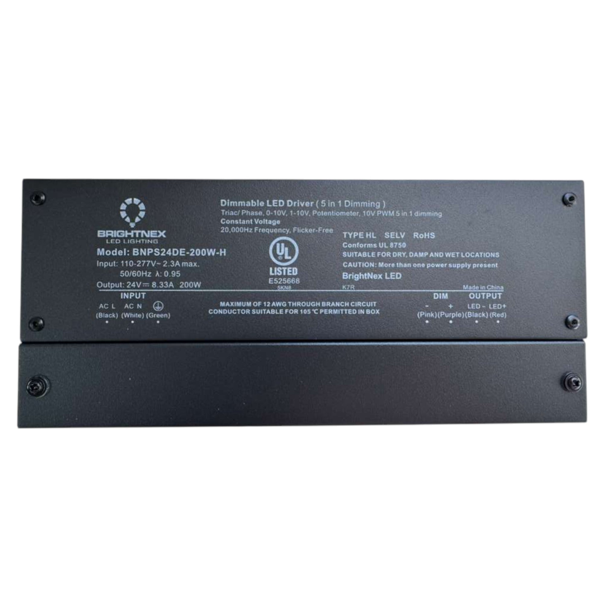 200W 5-in-1 dimmable LED driver with UL Listed junction box, 12V/24V constant voltage