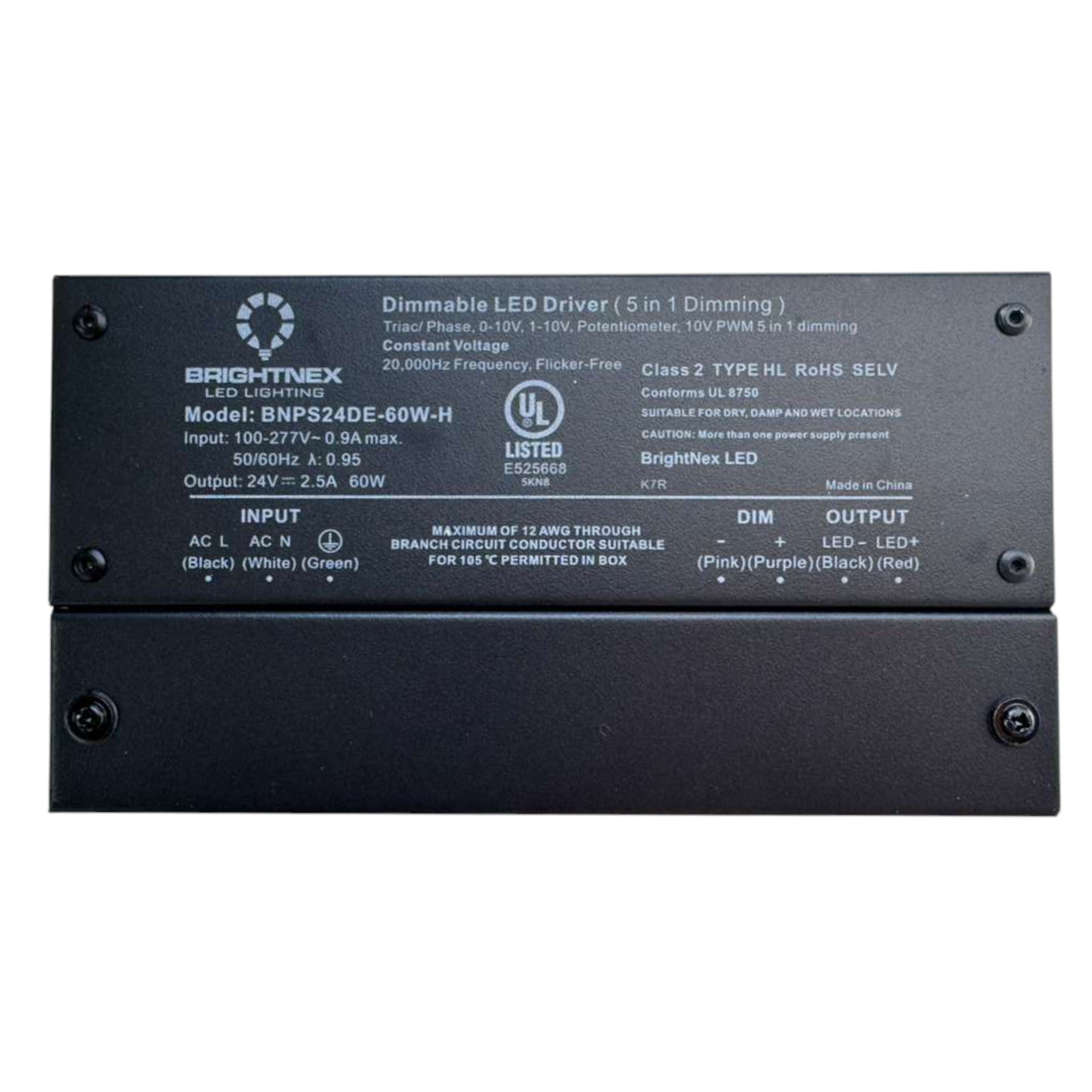 60W 5-in-1 dimmable LED driver with UL Listed junction box and constant voltage output