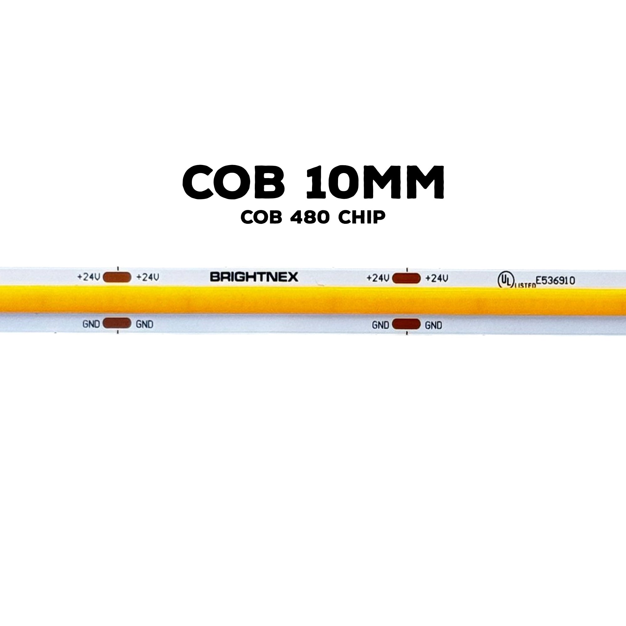 UL certified 24V dimmable COB LED strip light 480 chip, 10mm indoor dotless LED strip