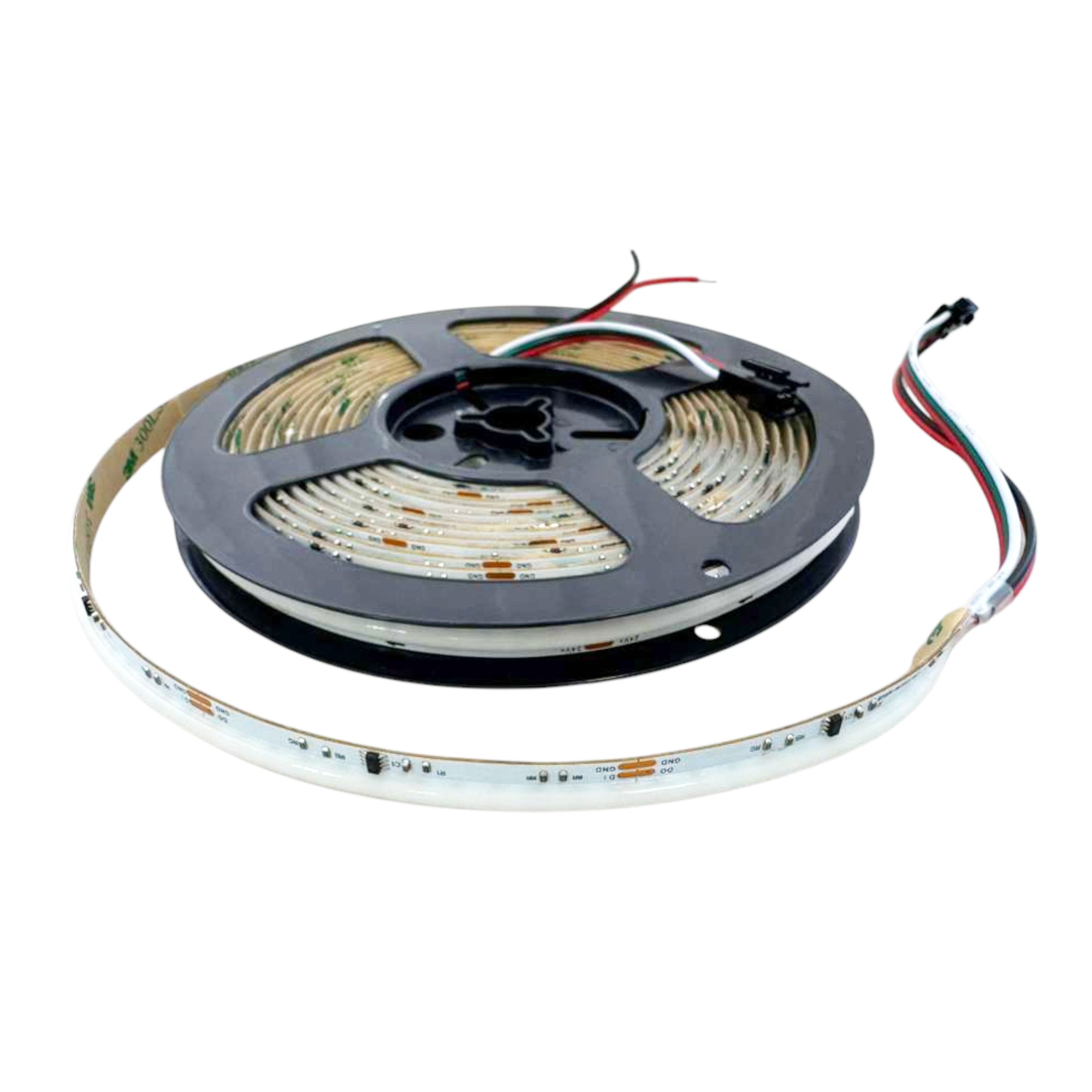 UL certified indoor 24V COB IC RGB LED strip light on reel showing full strip layout and flexible design