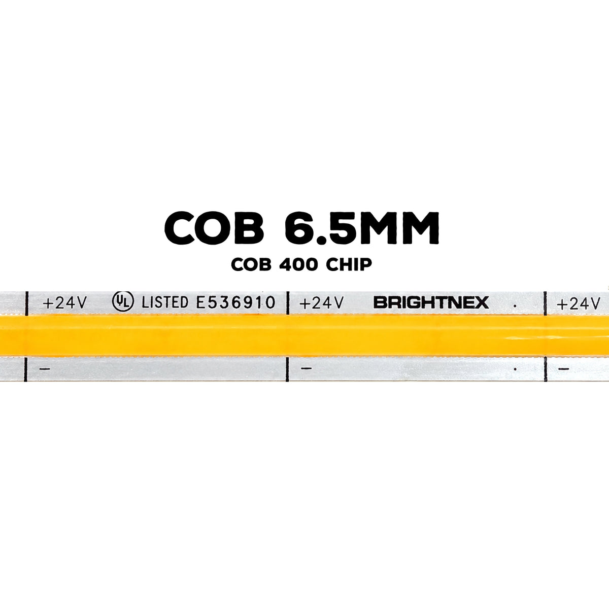 UL certified indoor 24V ultra slim FCOB LED strip light 6.5mm width showing COB LED surface and PCB layout