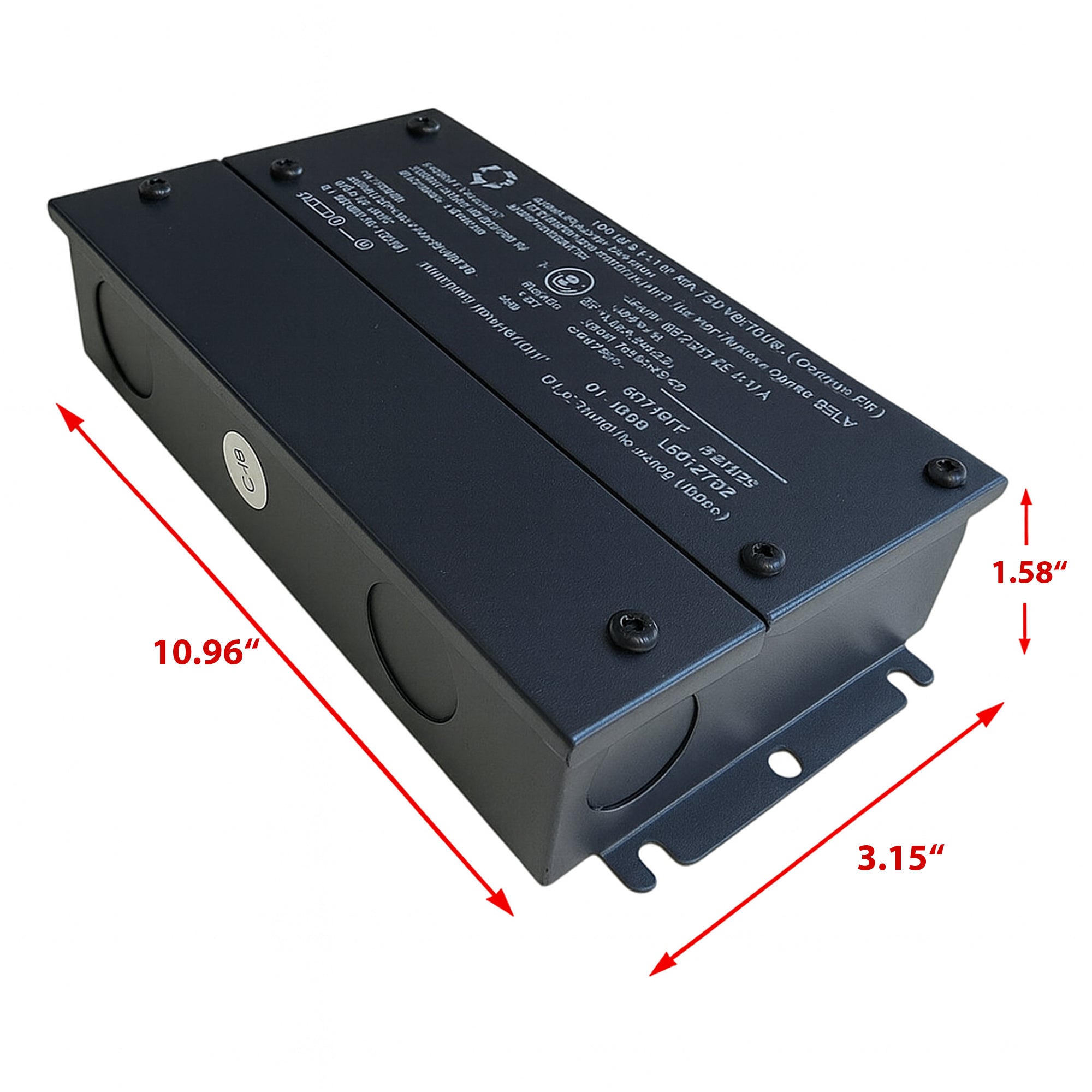 Dimensions of 300 W LED driver – 10.96 in × 3.15 in × 1.58 in.