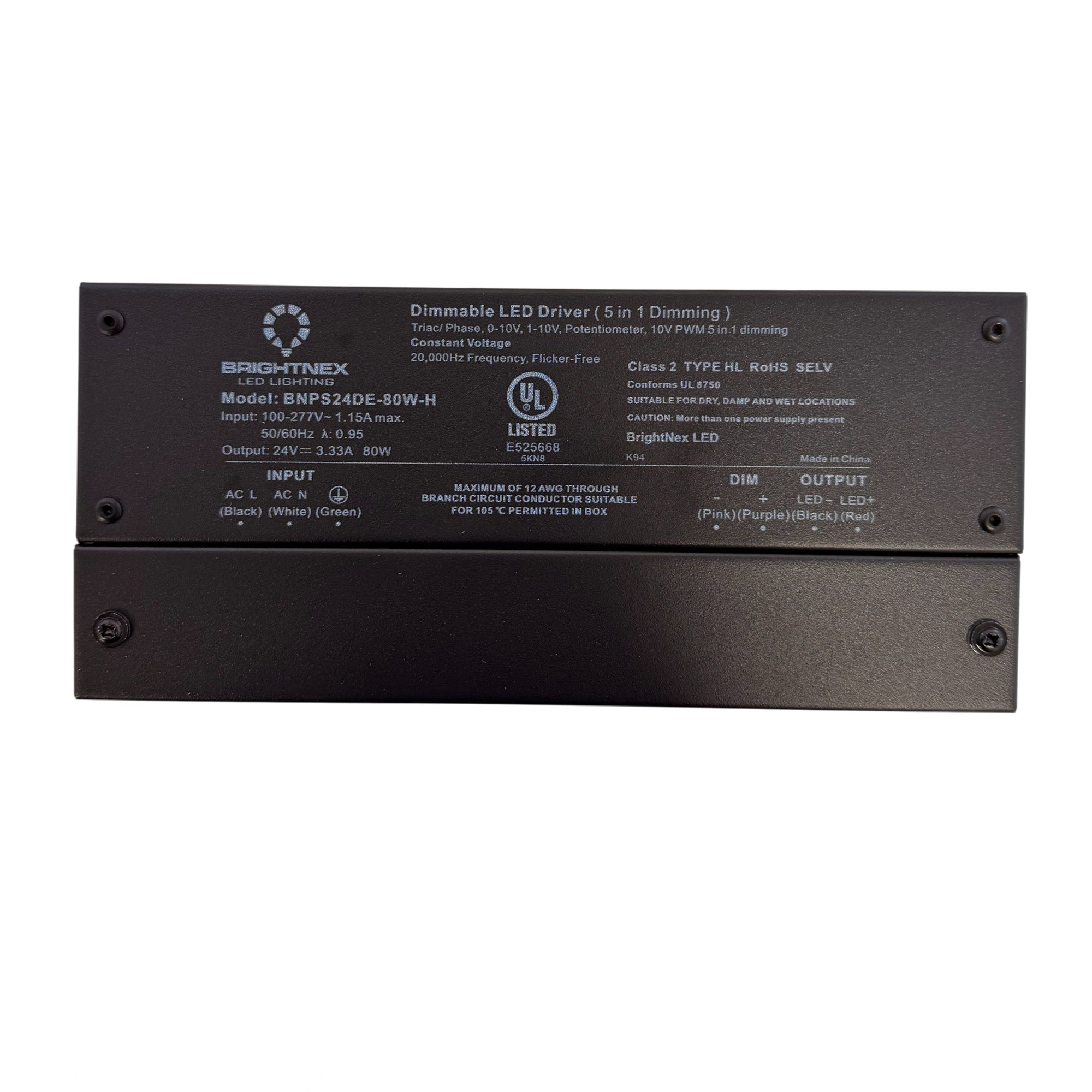 80W 5-in-1 Dimmable LED Driver – 12V/24V | UL Listed, Junction Box, Flicker-Free