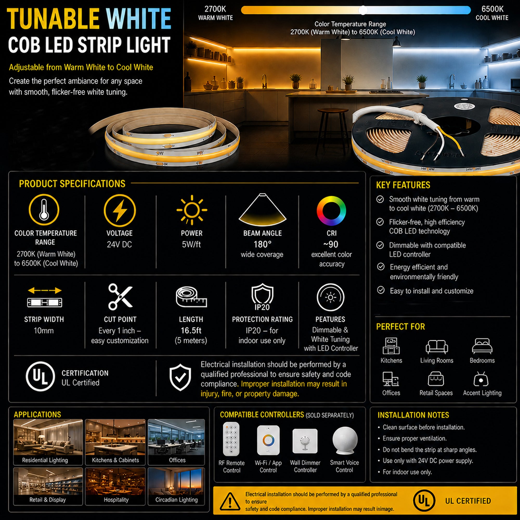 CCT strip light tunable white