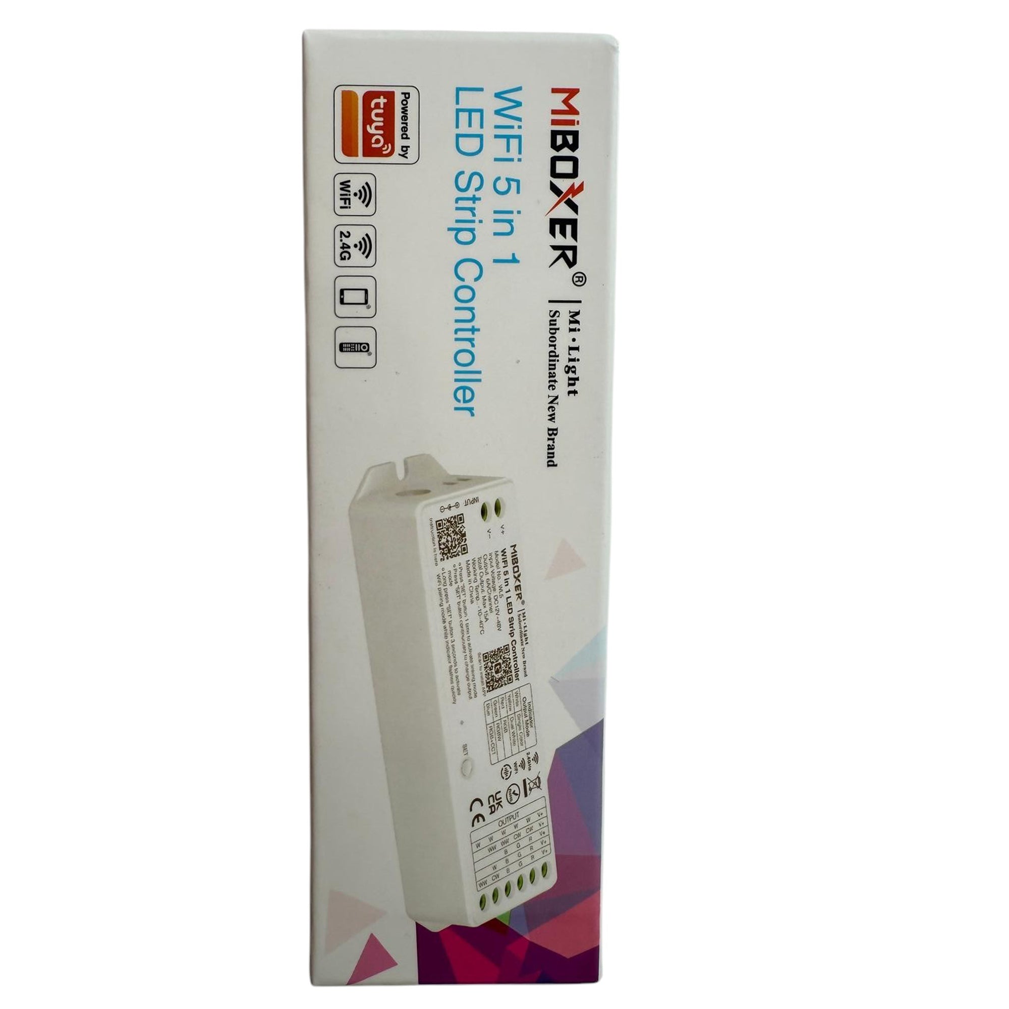 MiBoxer WL5 WiFi 5-in-1 LED Strip Controller – 12–48V – RGB+CCT, RGBW, CCT – Tuya App + RF Control