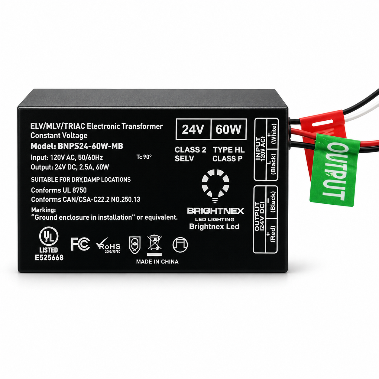 Compact 60W Dimmable LED Transformer – 24V | TRIAC/ELV/MLV Compatible | UL Class 2, P