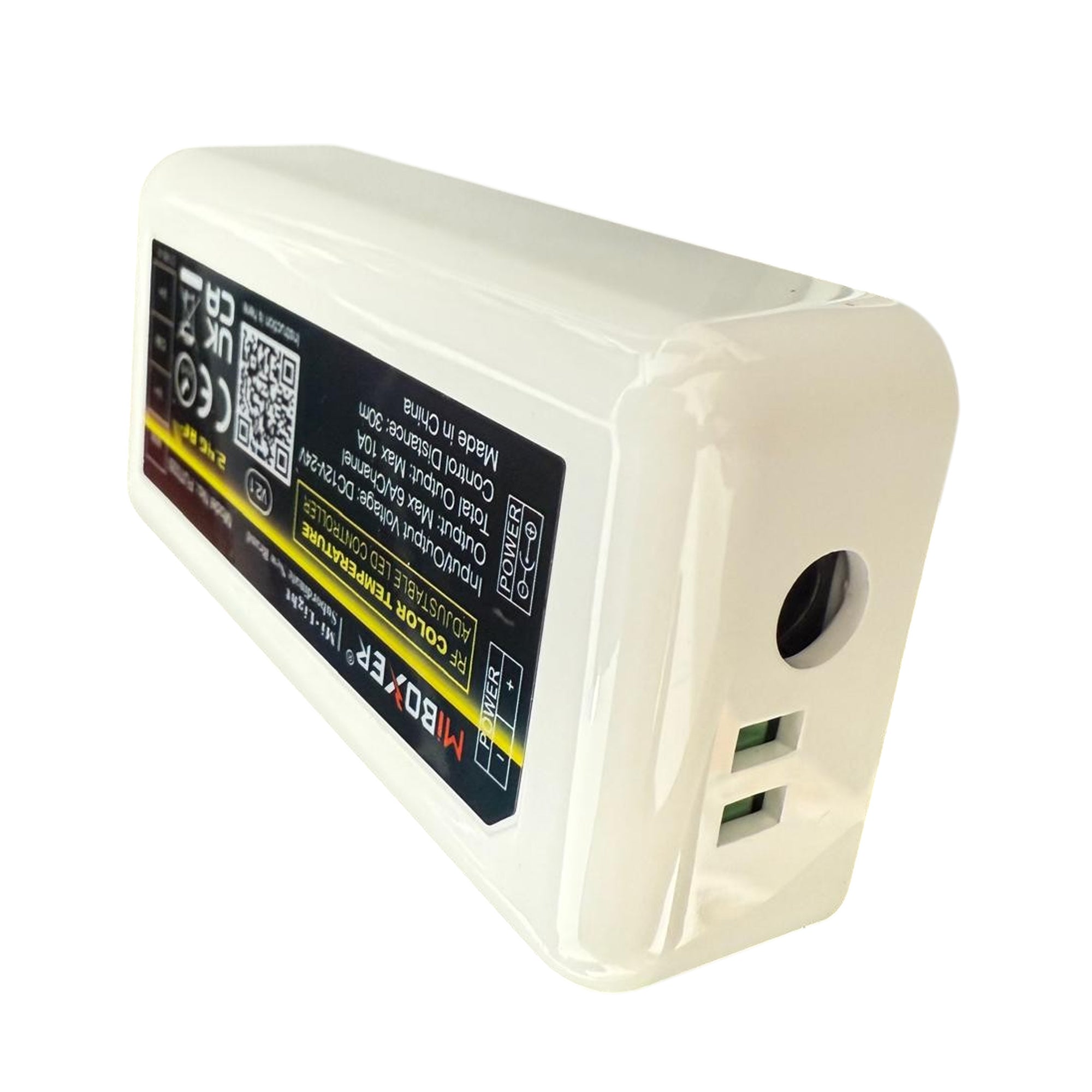 Miboxer FUT035 LED strip controller showing power input and output connection ports