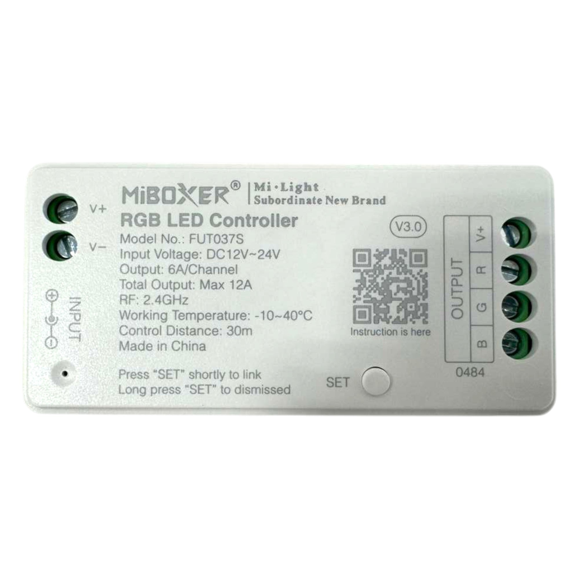 Miboxer FUT037S RGB LED strip controller 12V 24V RF receiver front view