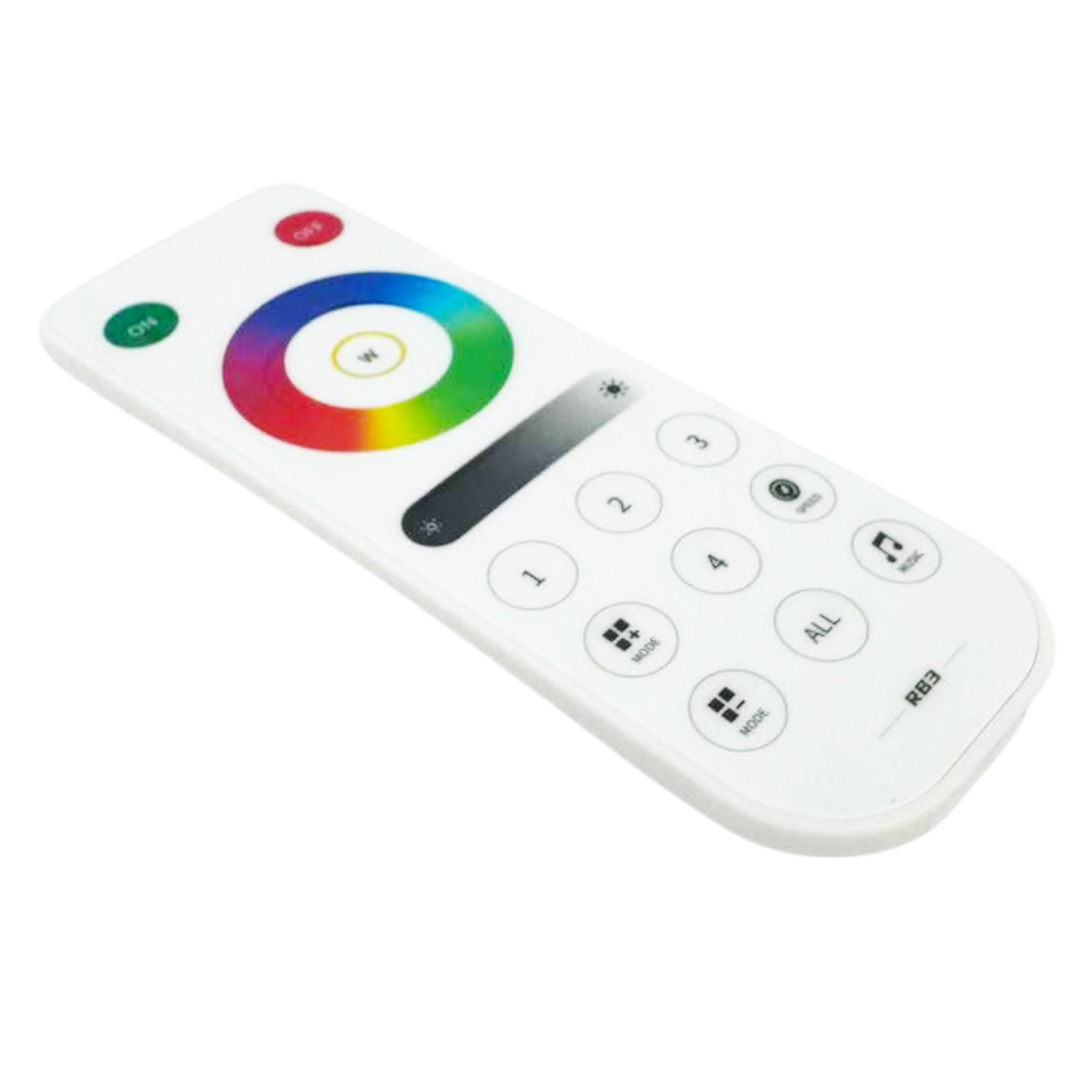 RB3 RGB LED strip remote control angled view showing color selection ring