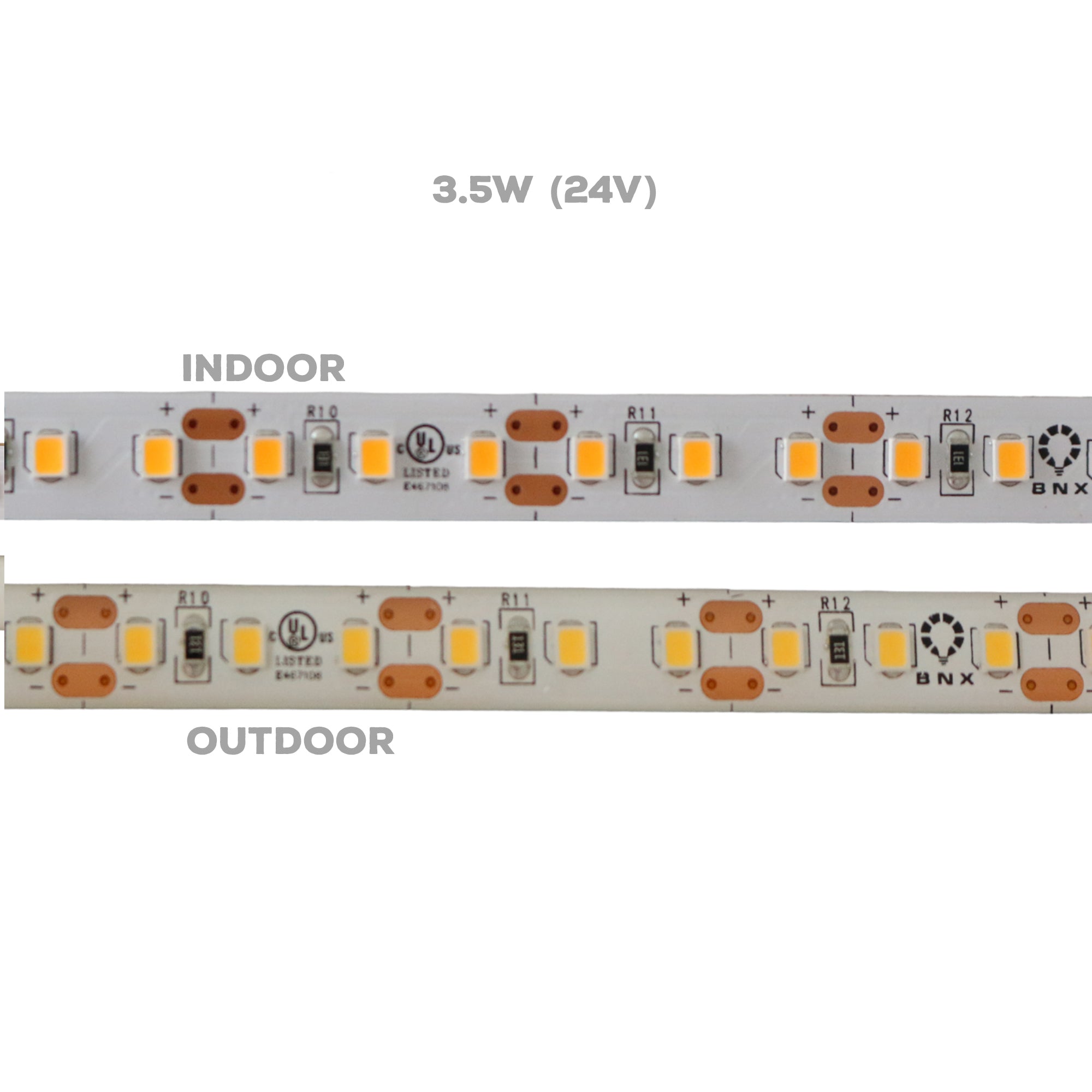 Dimmable Single Color LED Strip Lights 24V, 3.5W - IP20 (Indoor)/IP65 (Outdoor), UL Certified