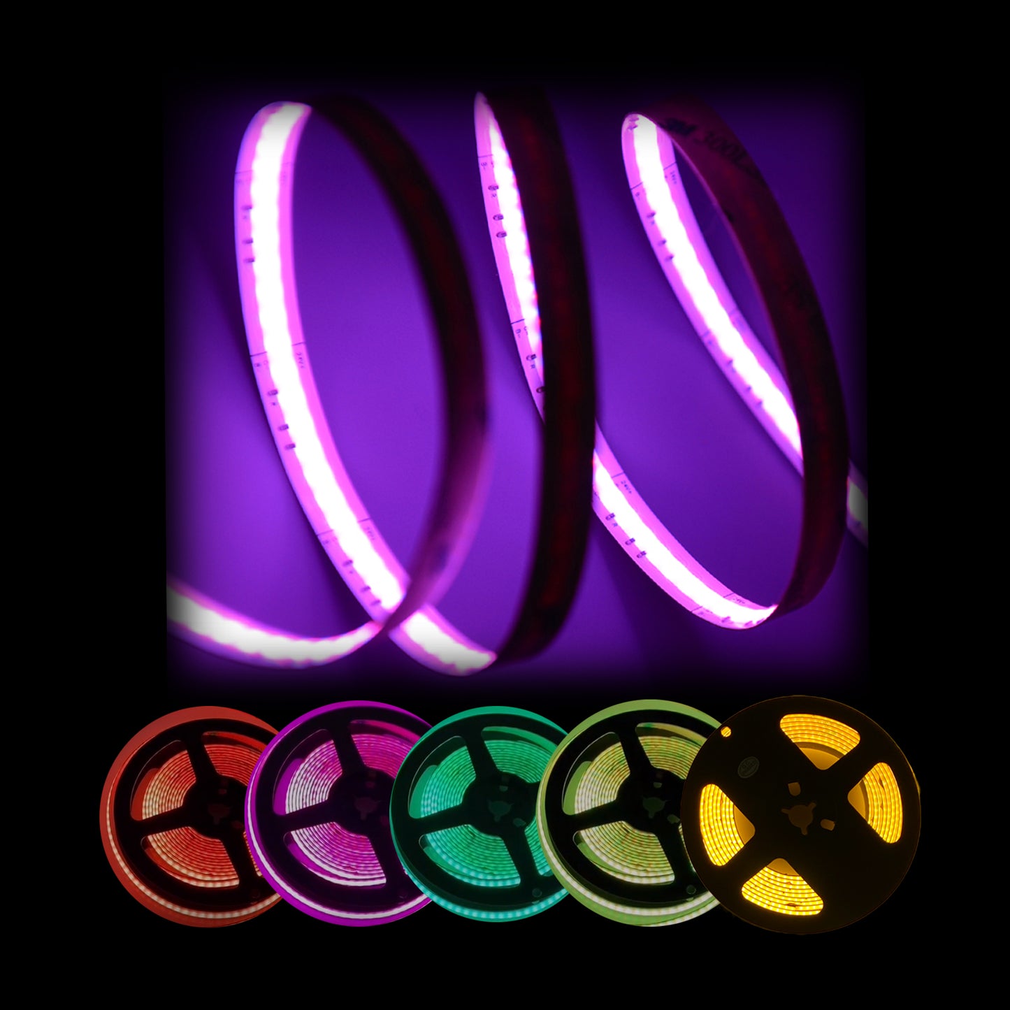 Dimmable Dotless RGB LED Strip Lights - Cob RGB - Input DC24V, 16.5 ft
