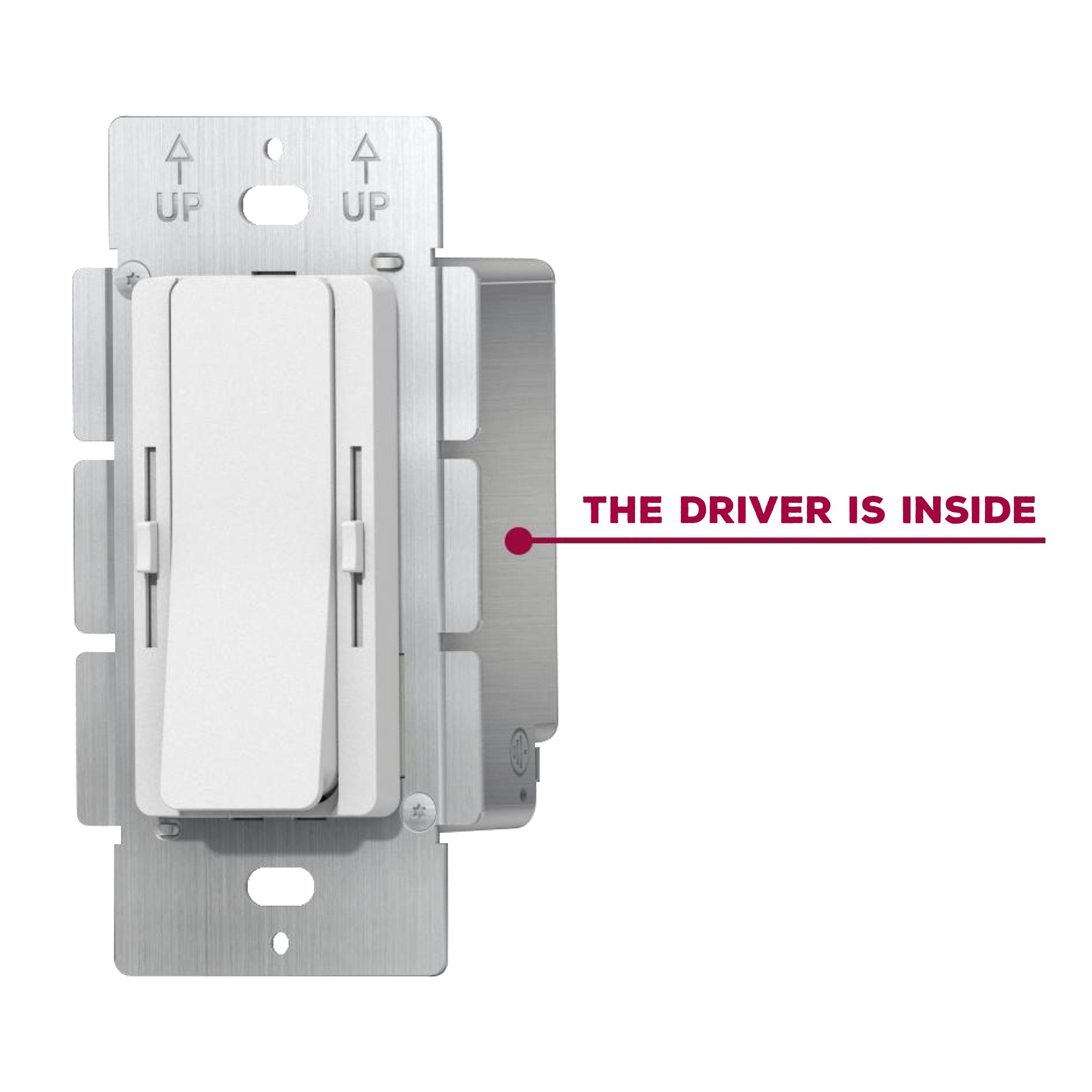 120W 24V tunable white (CCT) LED driver with built-in wall dimmer, front view