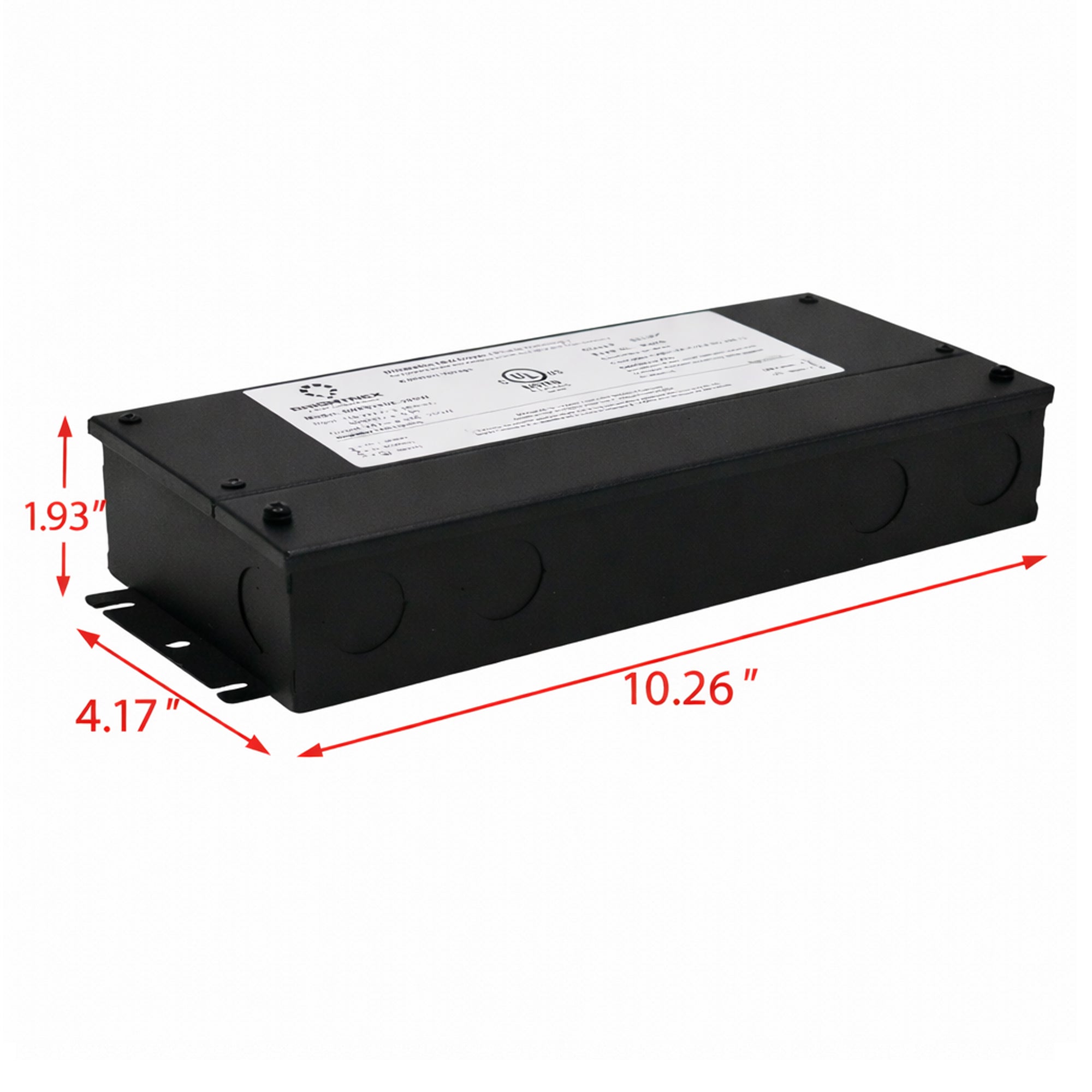 150W LED driver with junction box showing product dimensions and mounting size for electrical installation