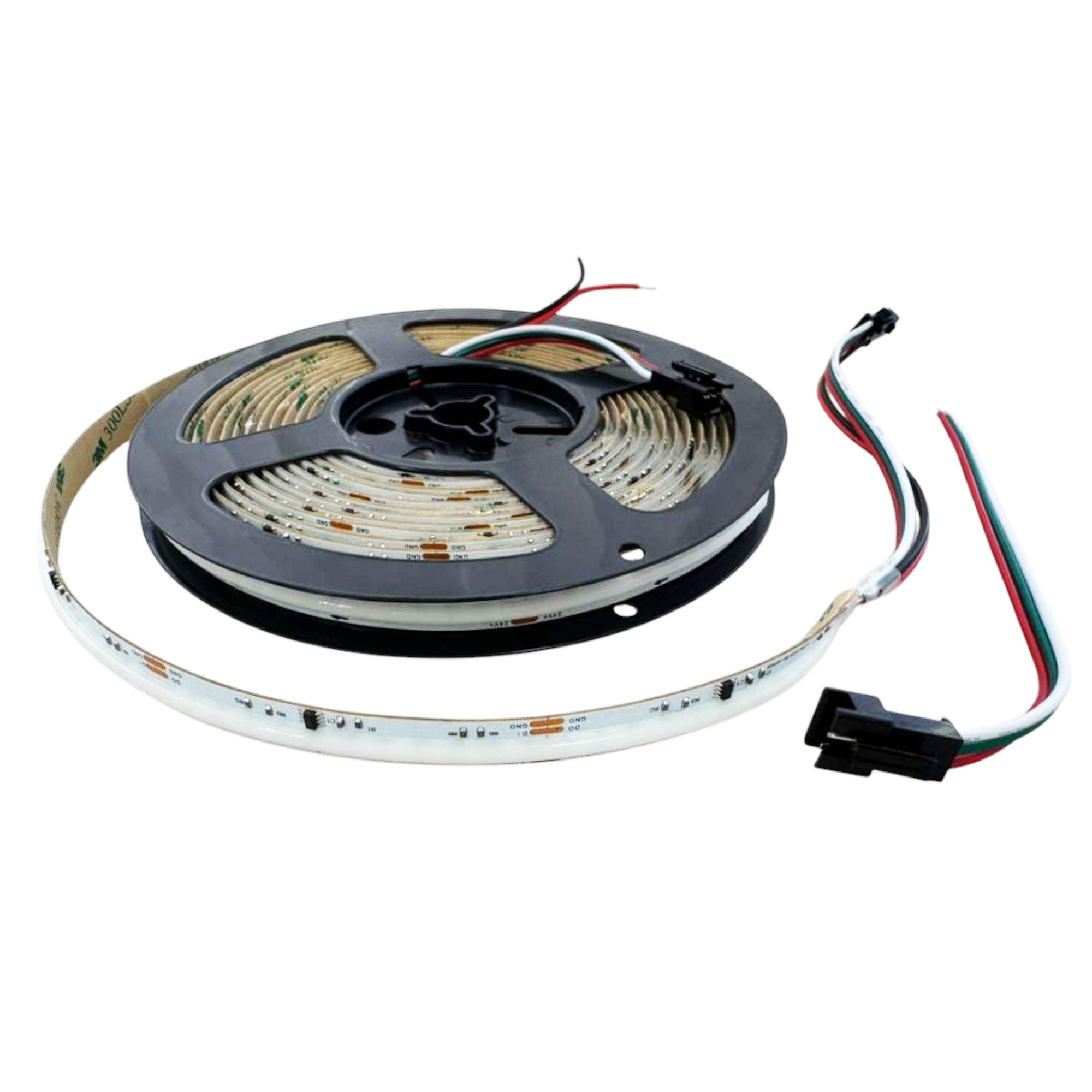 UL certified indoor 24V COB IC RGB LED strip light on reel with pre soldered RGB wires and connectors