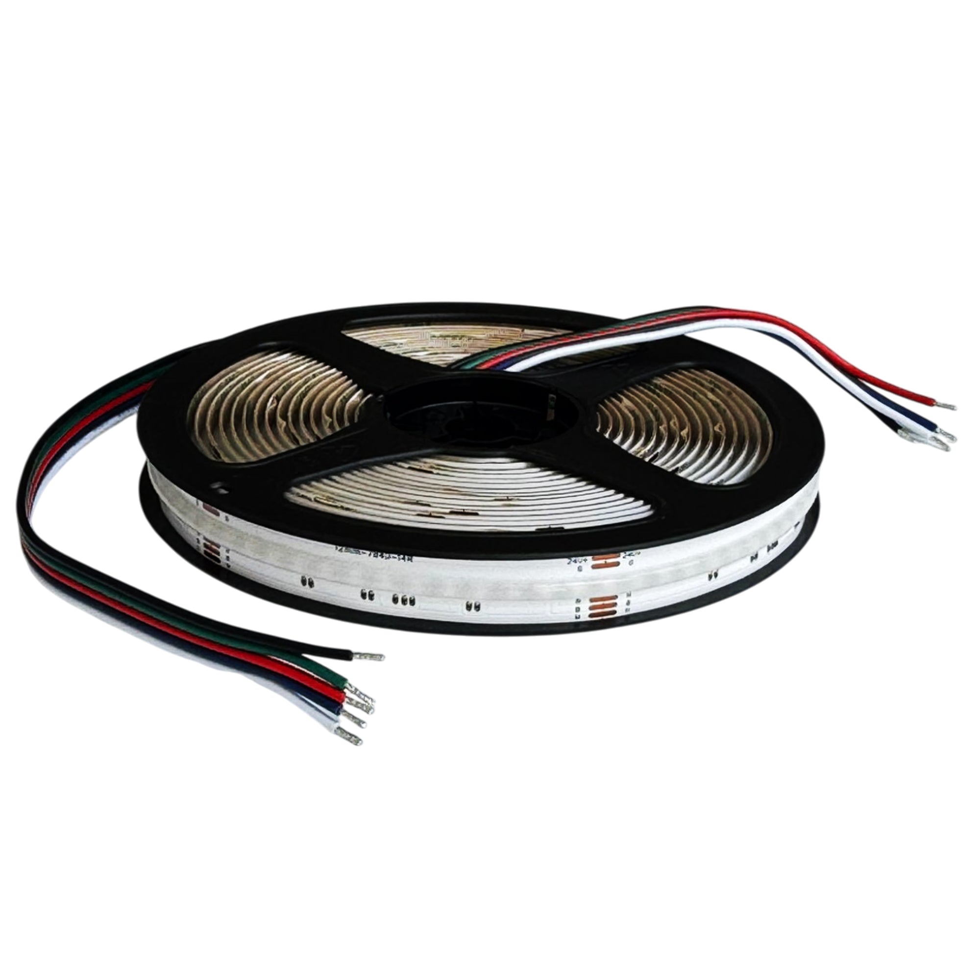 UL certified indoor 24V COB RGBW LED strip light showing RGBW power connection cables
