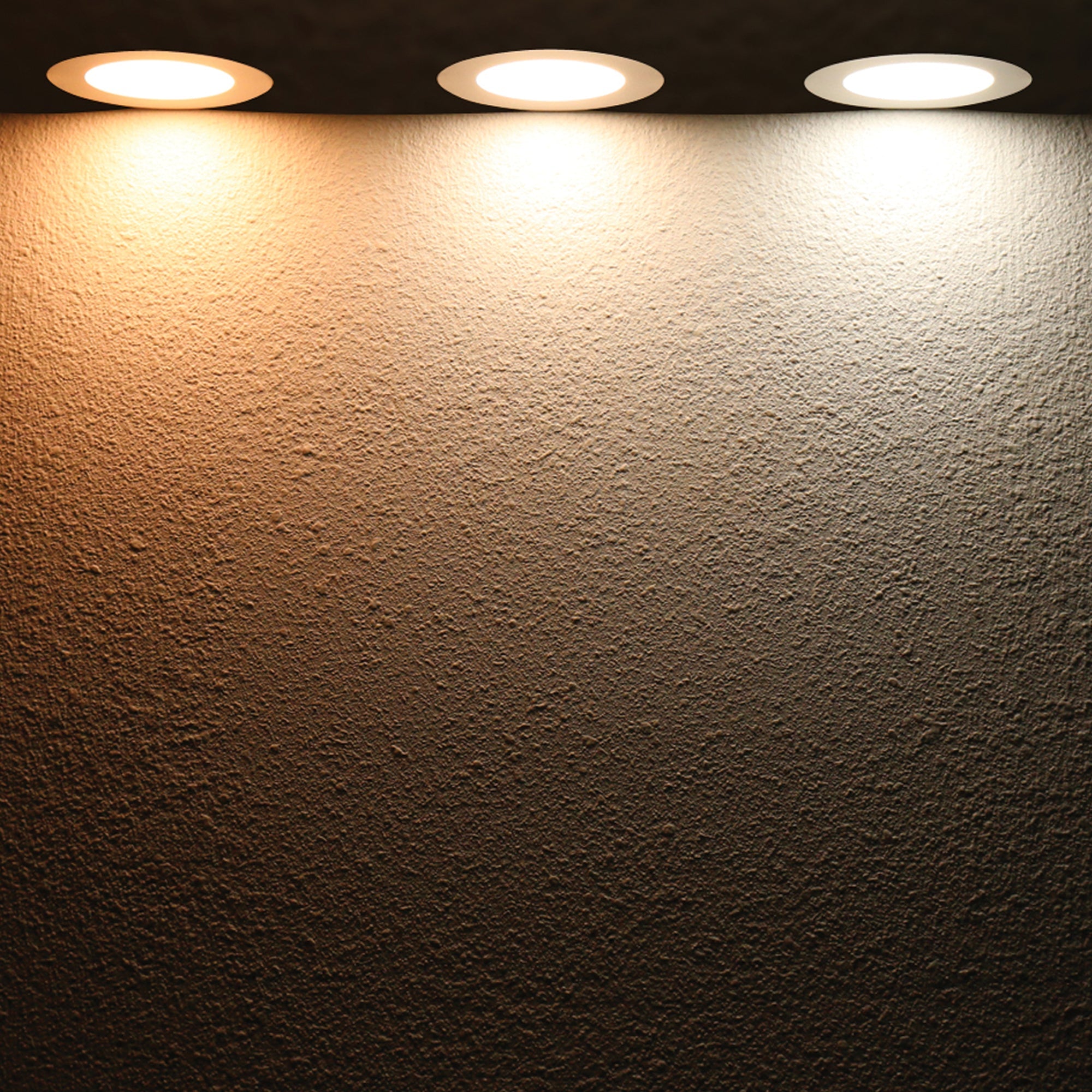 3 inch LED recessed downlight color temperature comparison showing warm white neutral white and cool white lighting