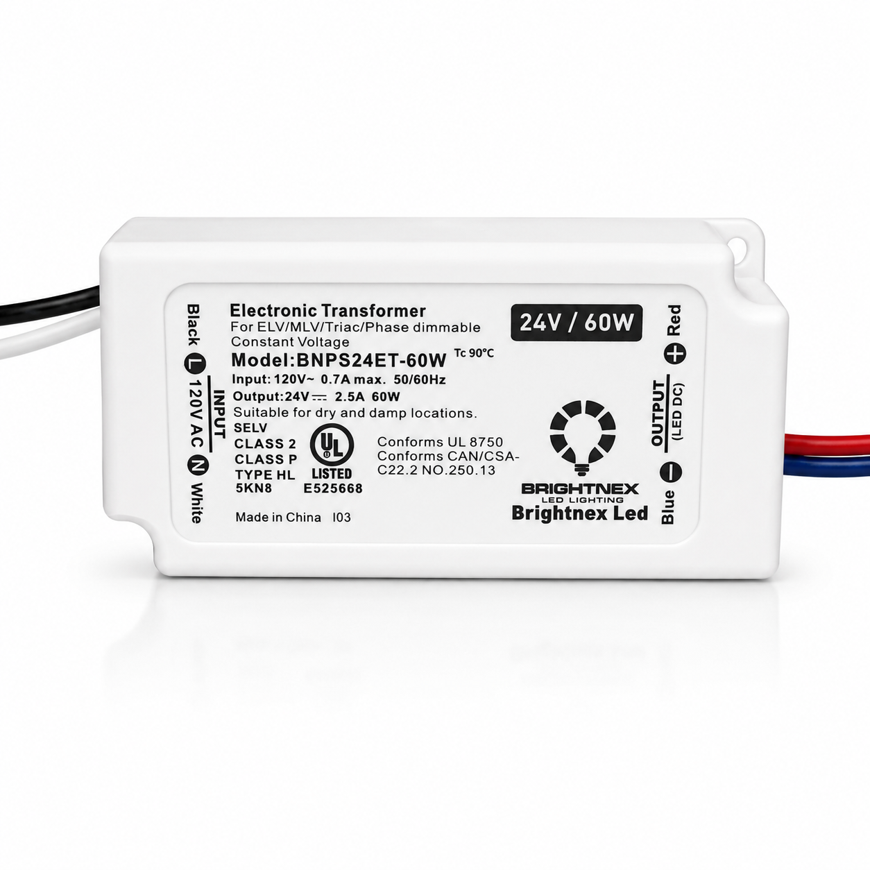 60W Compact Dimmable LED Transformer – 24V | TRIAC/ELV/MLV Compatible | UL Listed | Class 2, P