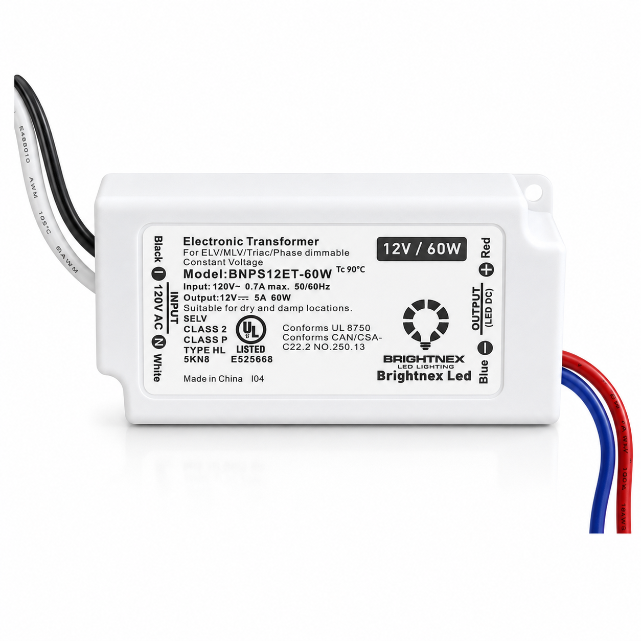 60W Compact Dimmable LED Transformer – 12V | TRIAC/ELV/MLV Compatible | UL Listed | Class 2,P