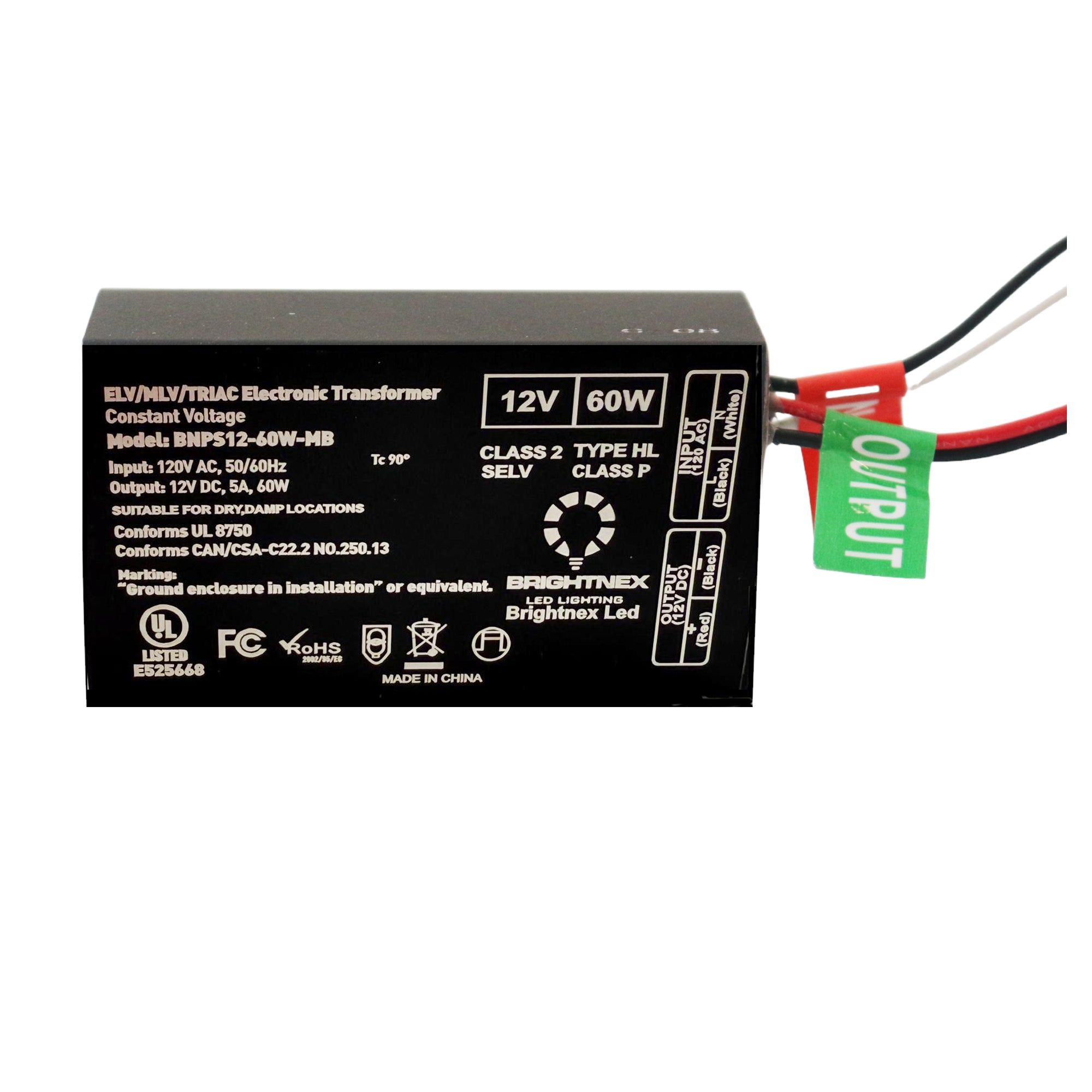 Compact 60W 12V dimmable LED transformer Class 2 Class P constant voltage LED driver for indoor lighting applications