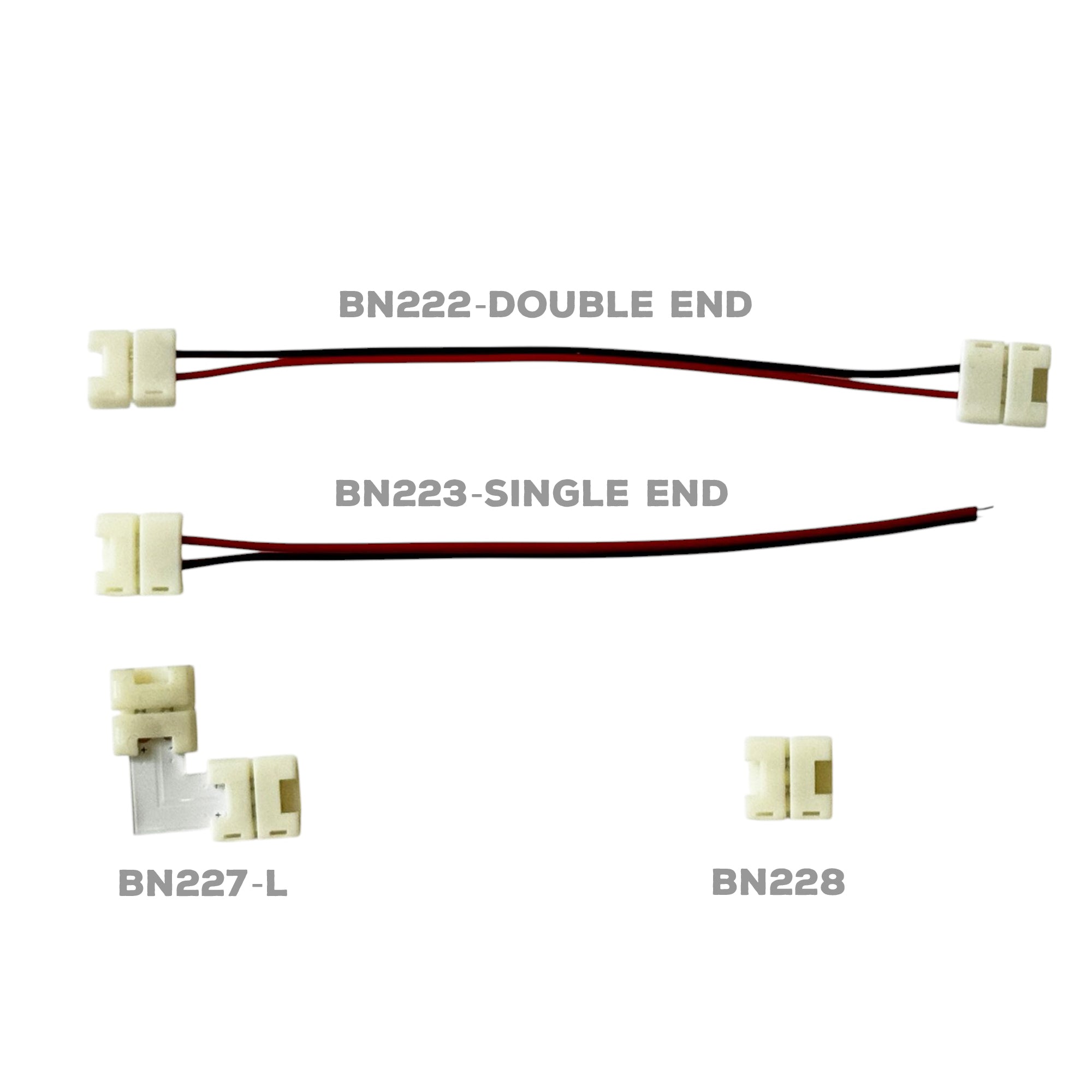 2-Pin SMD LED Strip Connectors – 12V/24V – 10mm – Single Color – Clip, L & Wire Options