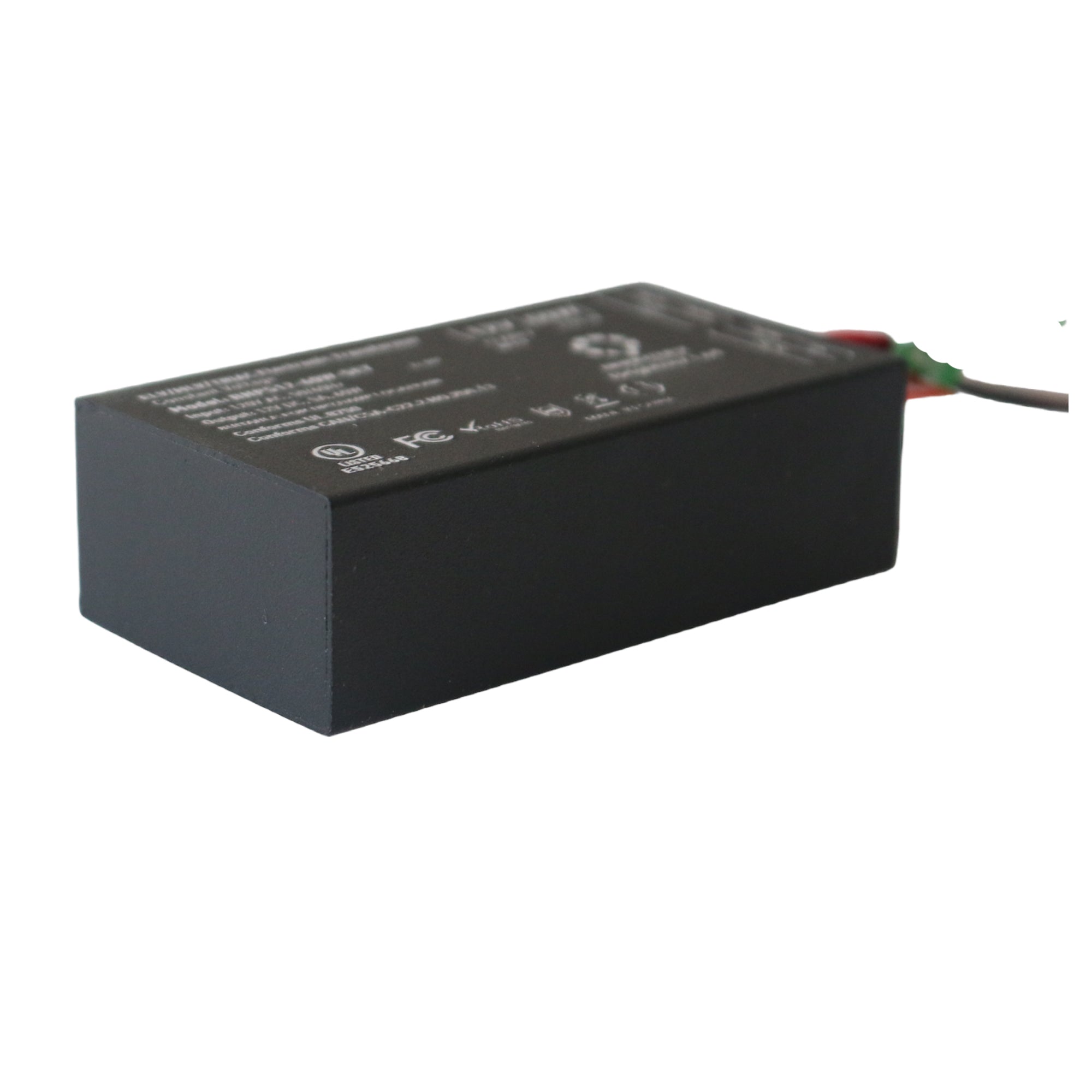 Compact 60W 24V dimmable LED transformer angled view showing constant voltage LED driver with output wires