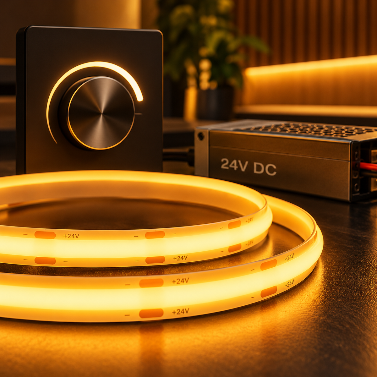COB LED Strip Light – Dotless – Indoor - Dimmable - 24V, 8mm – 1800K- 16.5ft - UL Certified