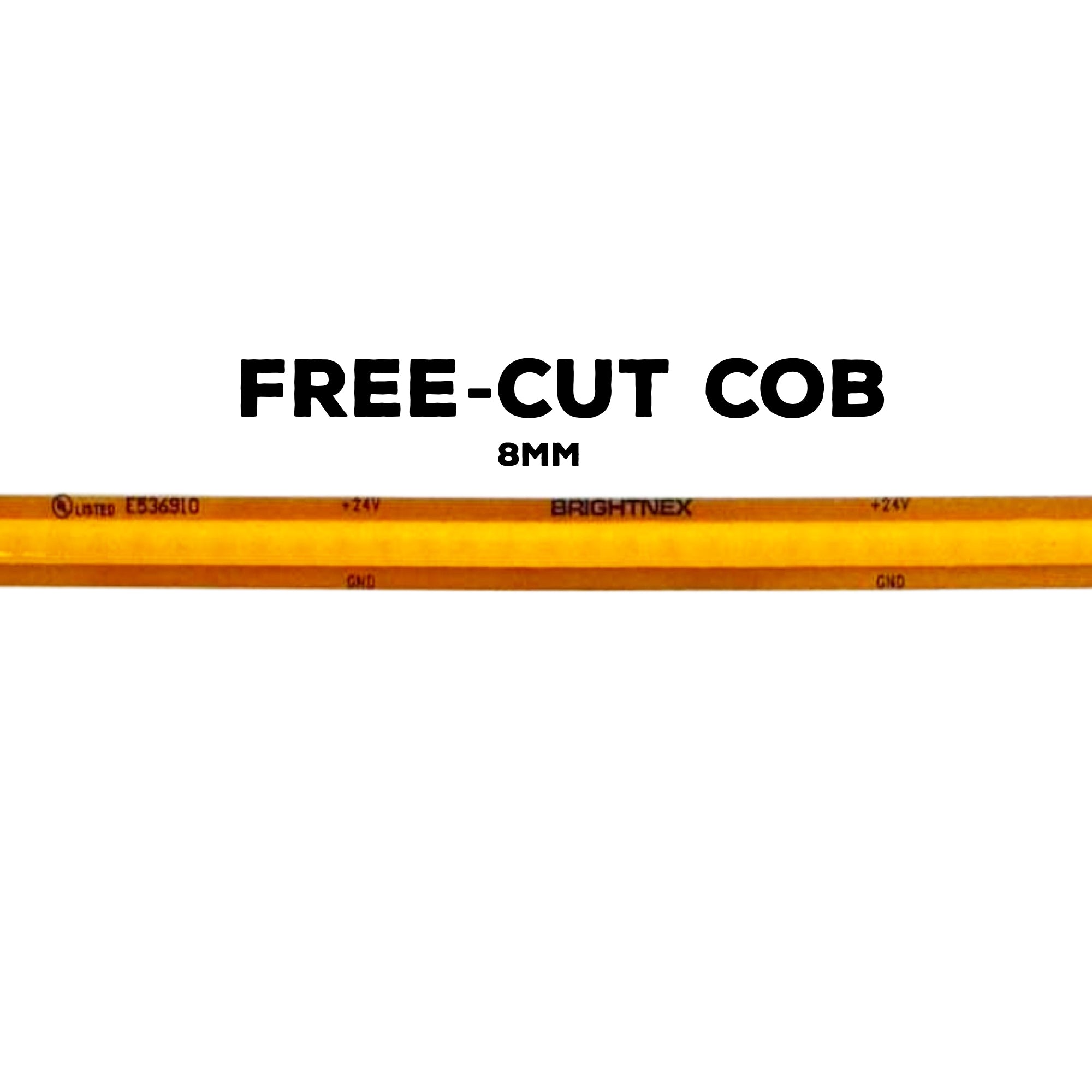 Cuttable & Free-Cut COB LED Strip Light –  Indoor - Dimmable - 8mm – 24V DC – (2700K,3000K,4000K,5000K)–  16.5ft & 82ft - UL Certified