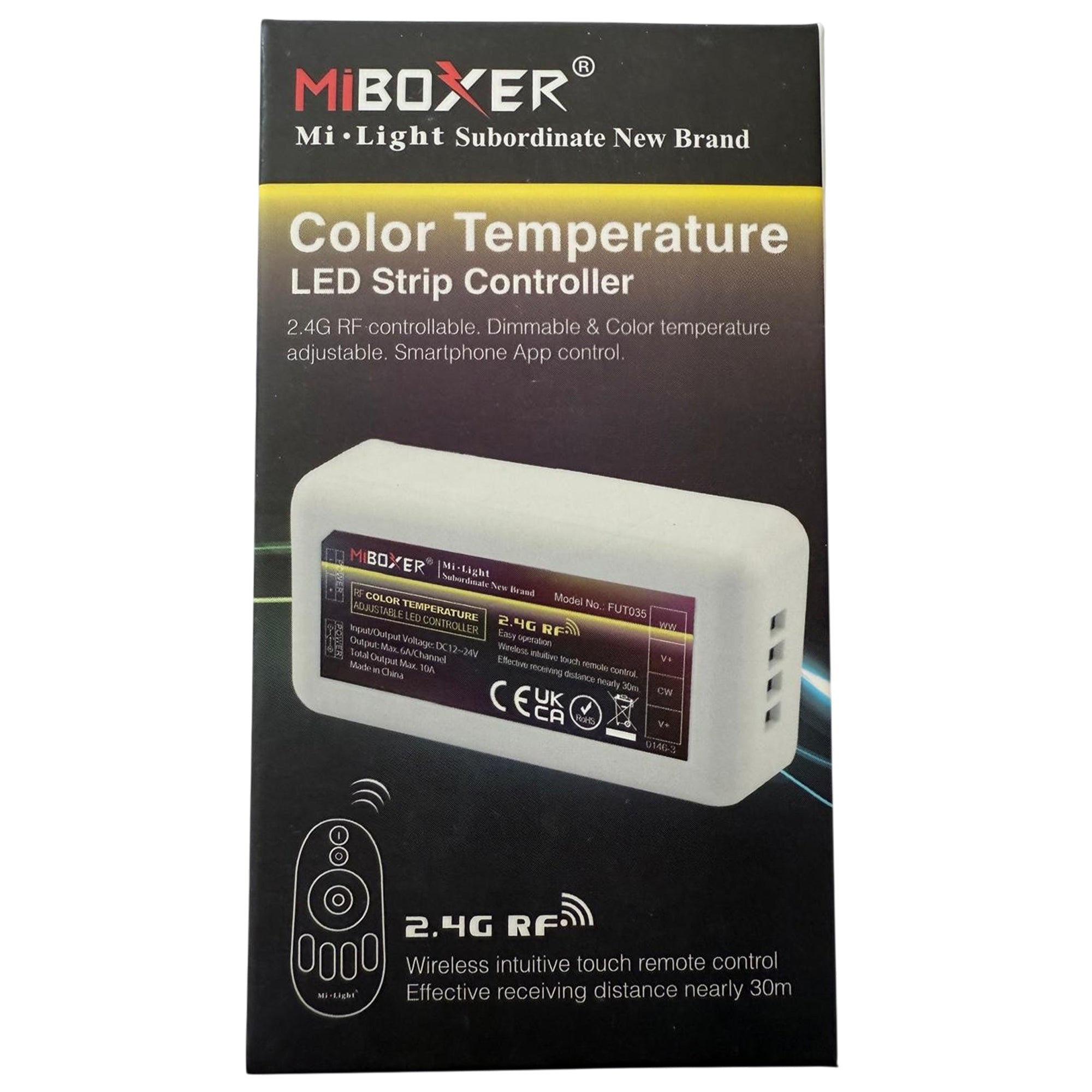 Miboxer FUT035 CCT LED strip controller retail box front view