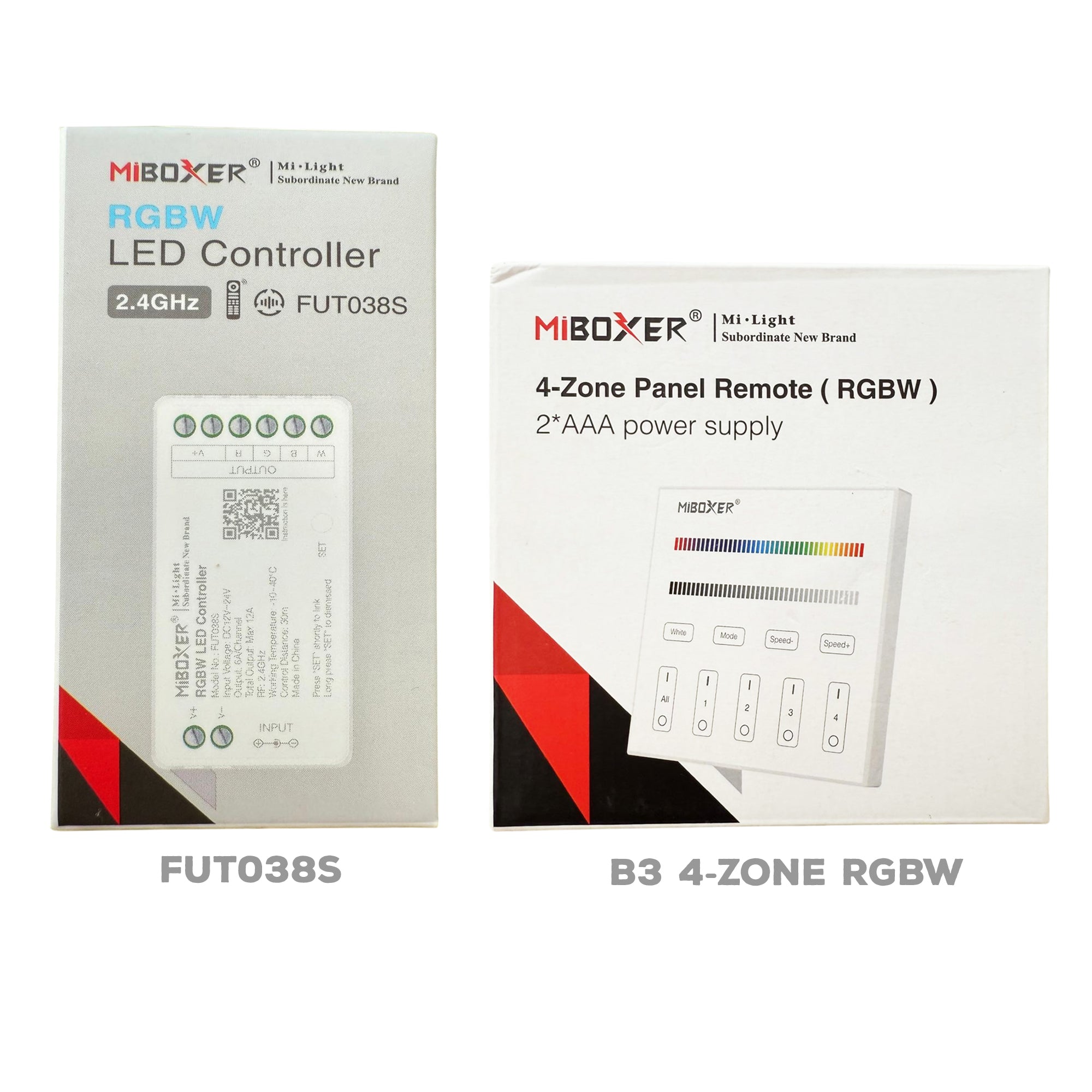 Miboxer FUT038S RGBW LED controller retail packaging box