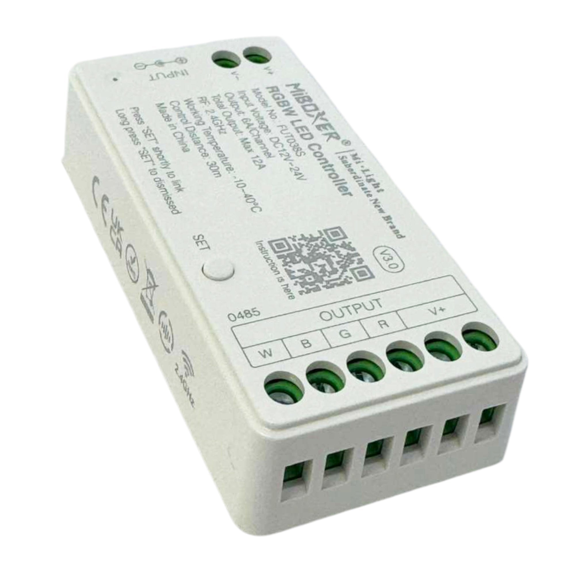 Miboxer FUT038S RGBW LED controller output terminals for RGBW LED strip connections