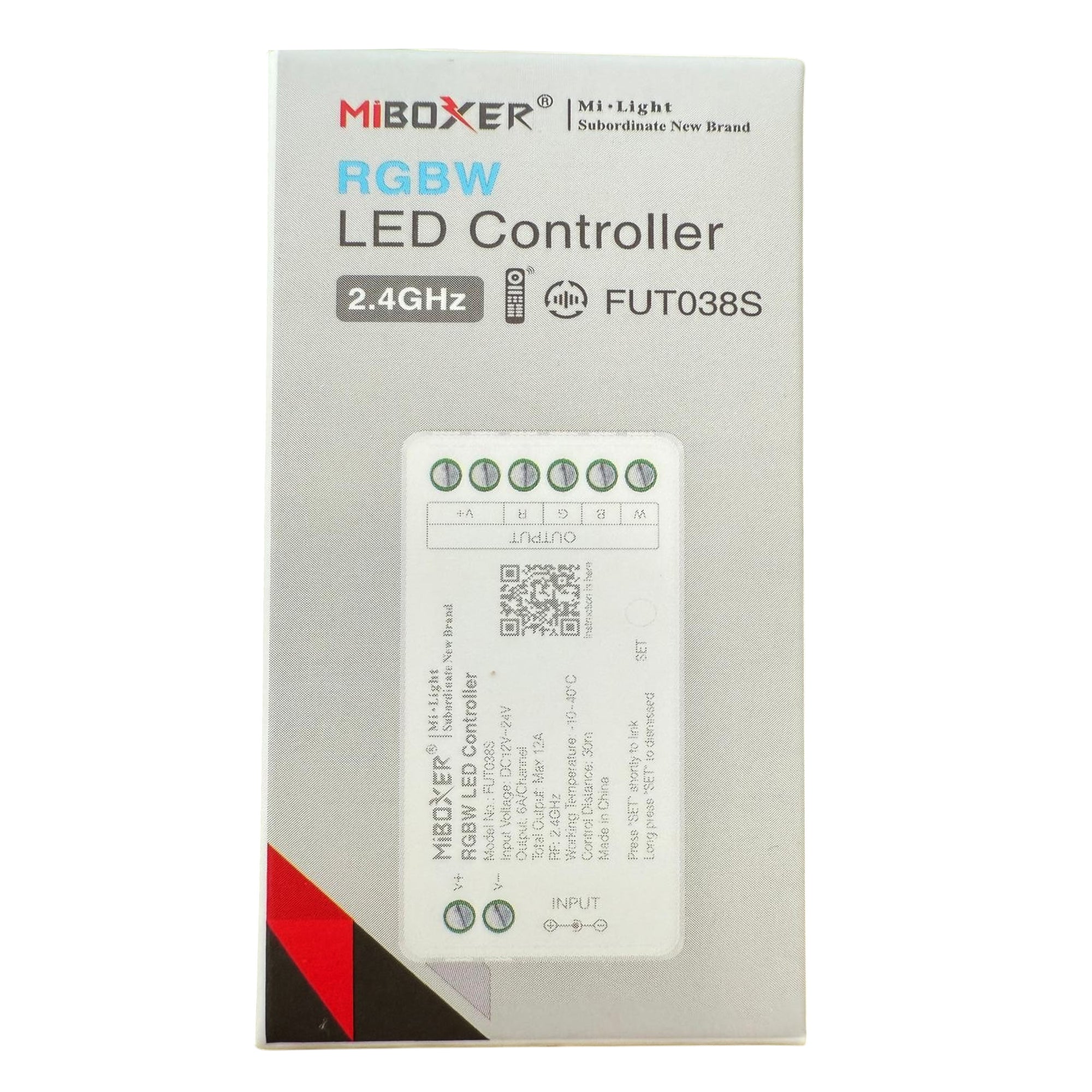 Miboxer FUT038S RGBW LED controller retail packaging box front view