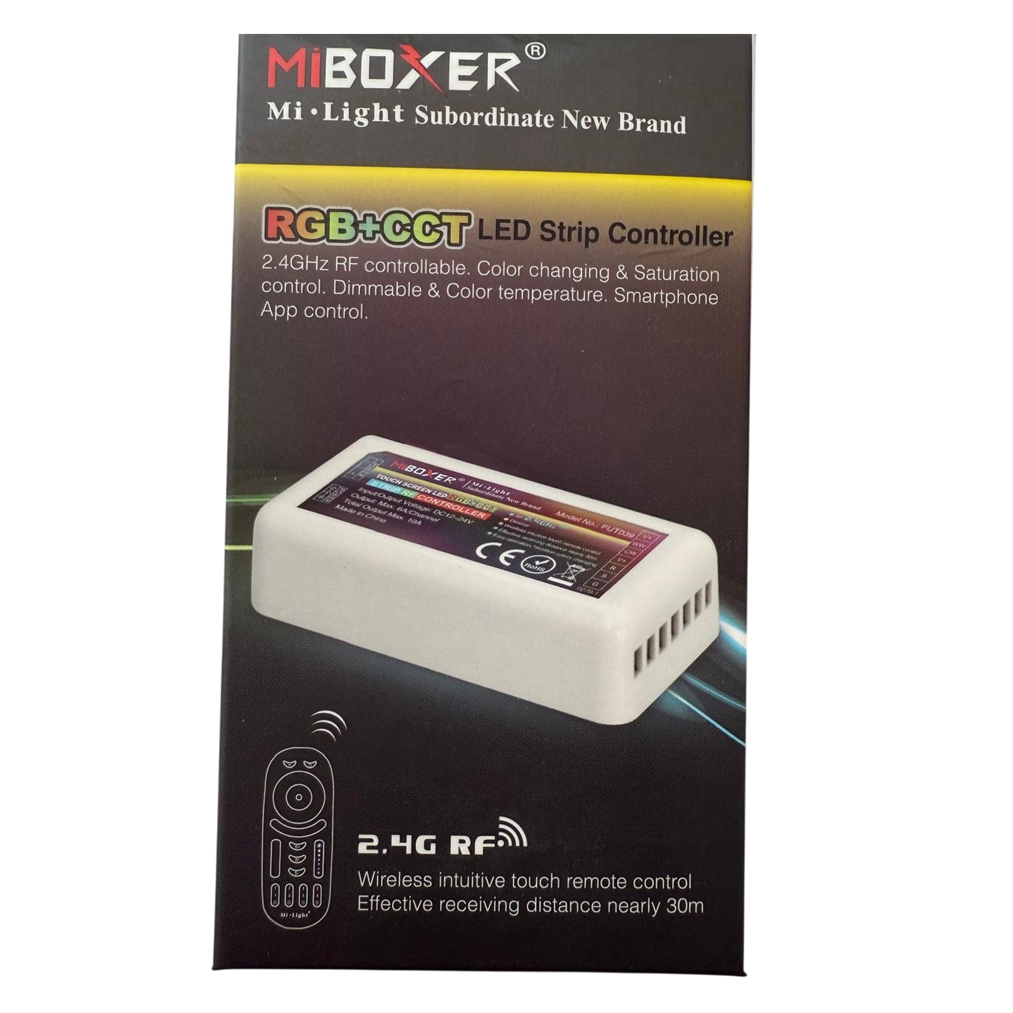 Miboxer FUT039 RGB plus CCT LED strip controller retail packaging front view