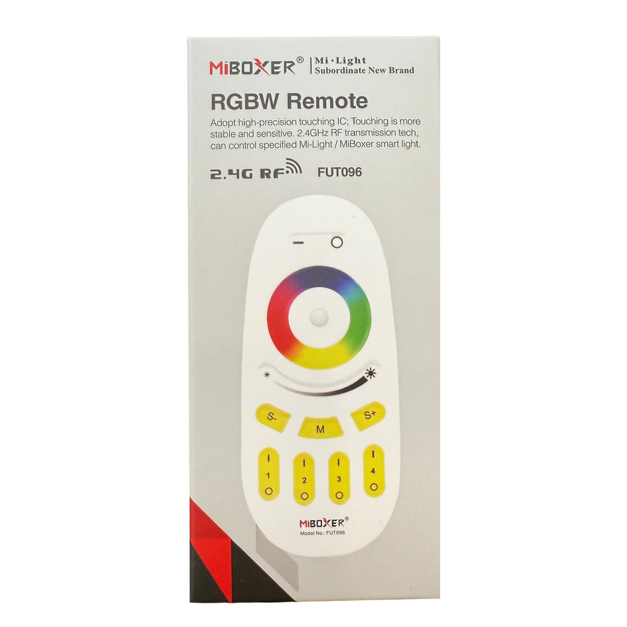 Miboxer FUT096 RGBW remote controller retail box for 2.4GHz LED lighting control system