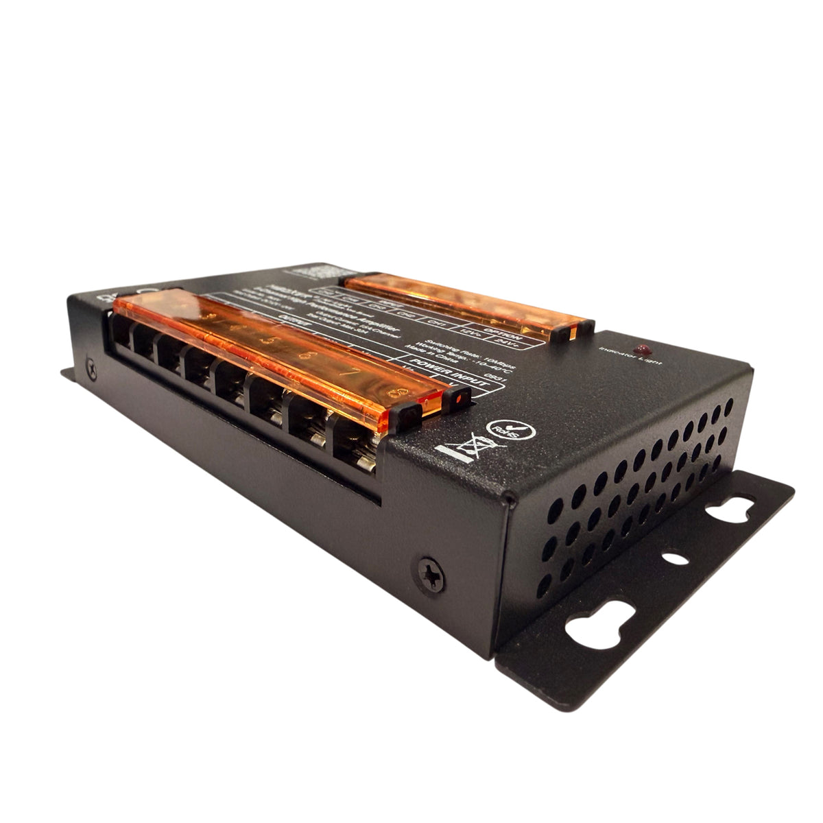 MiBoxer PA5H 30A 5-Channel LED Amplifier side angle view with ventilation and mounting bracket