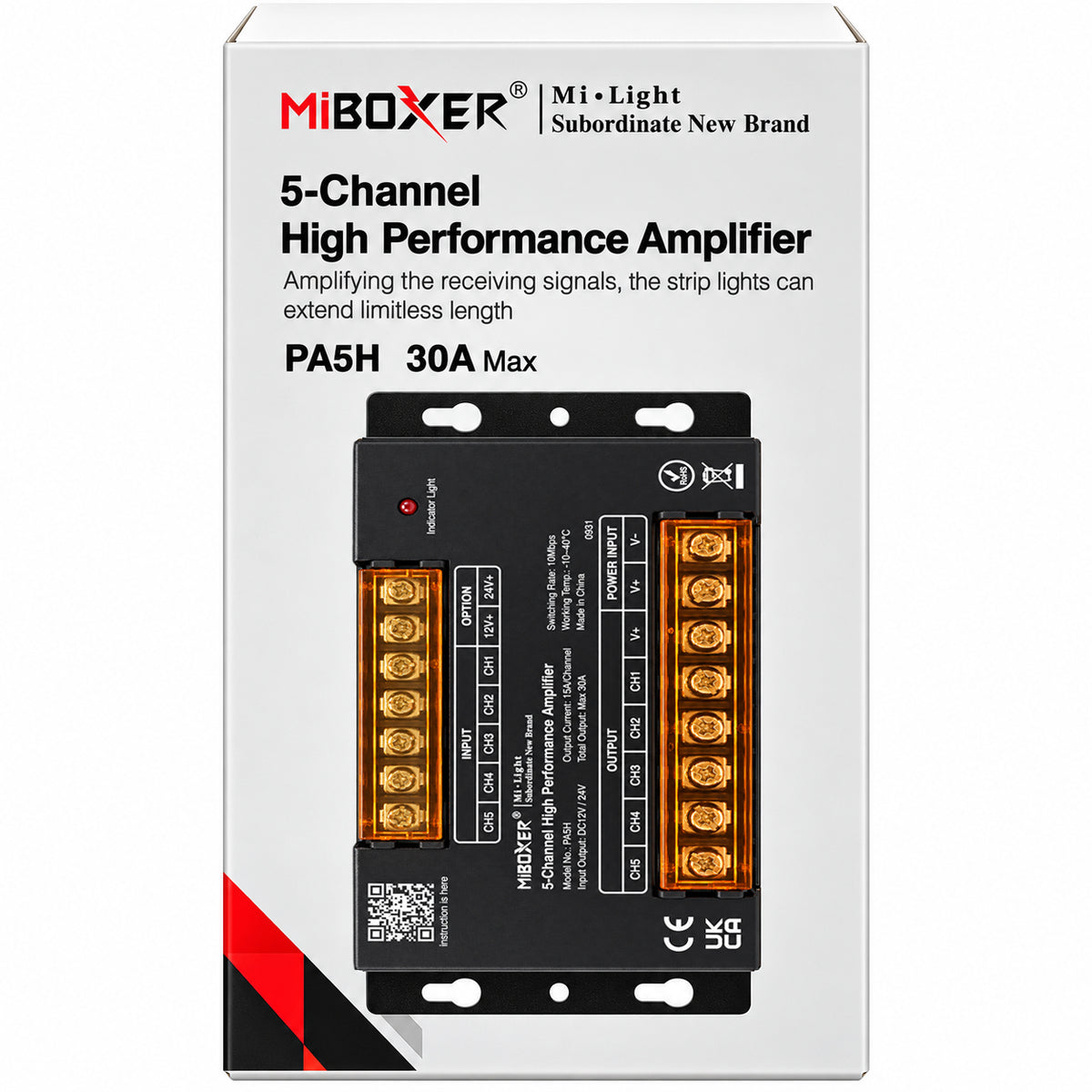 MiBoxer PA5H 30A 5-Channel High Performance LED Amplifier for RGB+CCT strip lights