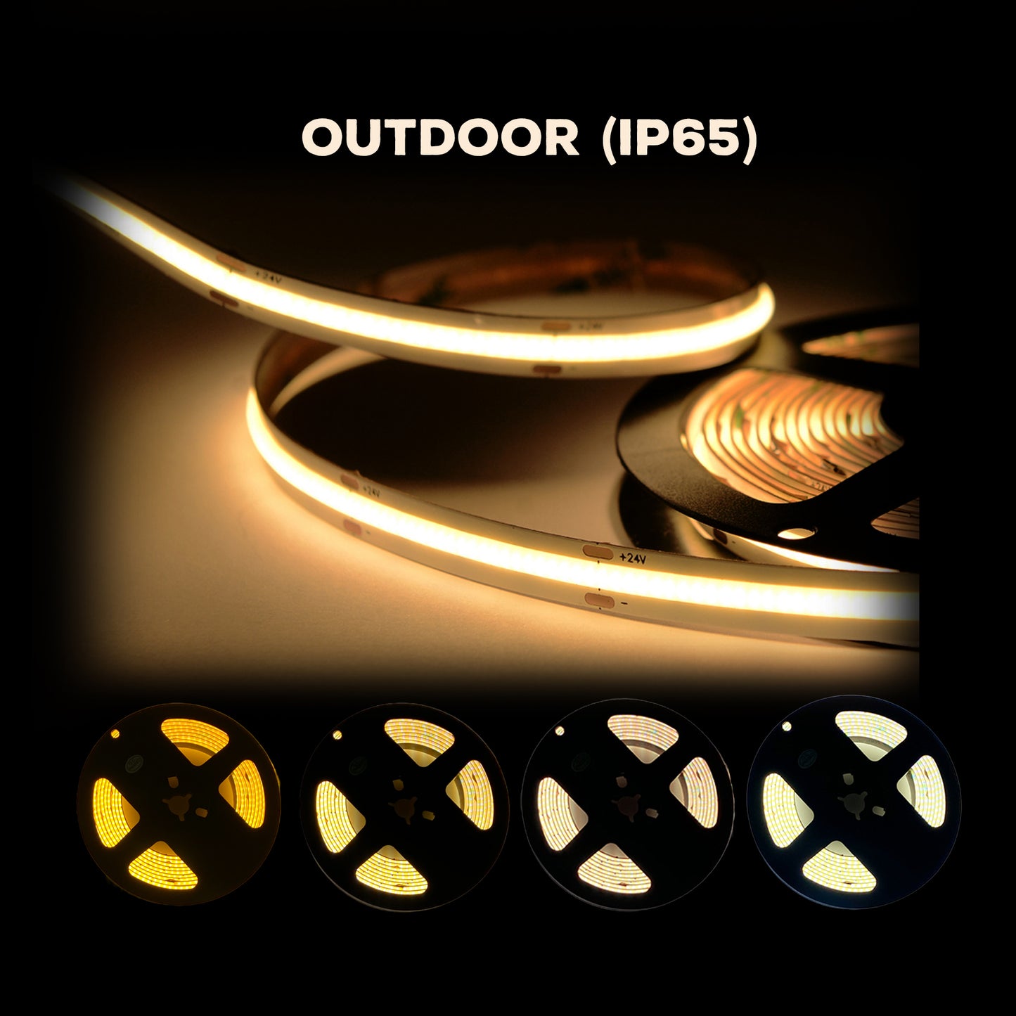 Outdoor (IP65) Dimmable Dotless Single Color LED Strip Lights - Cob (27K,3K,4K,5K) - DC24V- 16.5ft- UL Certified