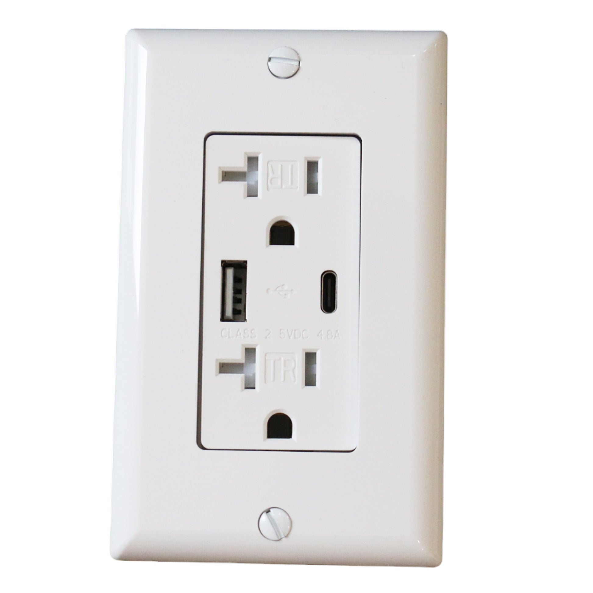 USB Charger Wall Outlet, USB Receptacle with Type A & Type C USB Ports, 20A Duplex Tamper Resistant Receptacle,UL Listed