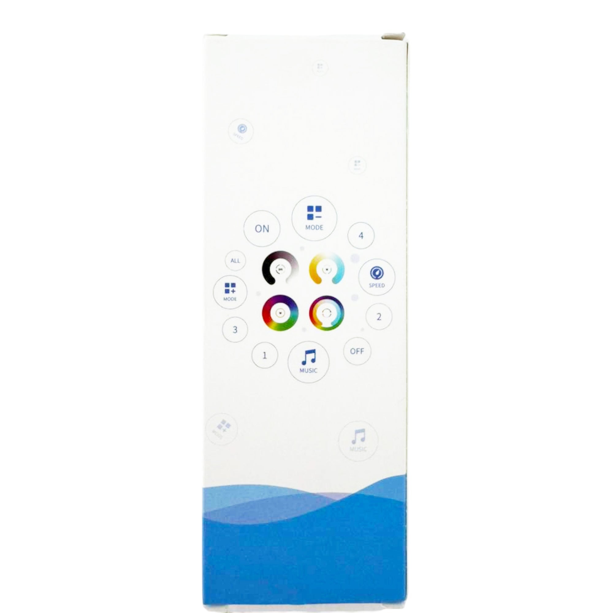 RB3 RGB LED remote packaging showing button layout and wireless control features
