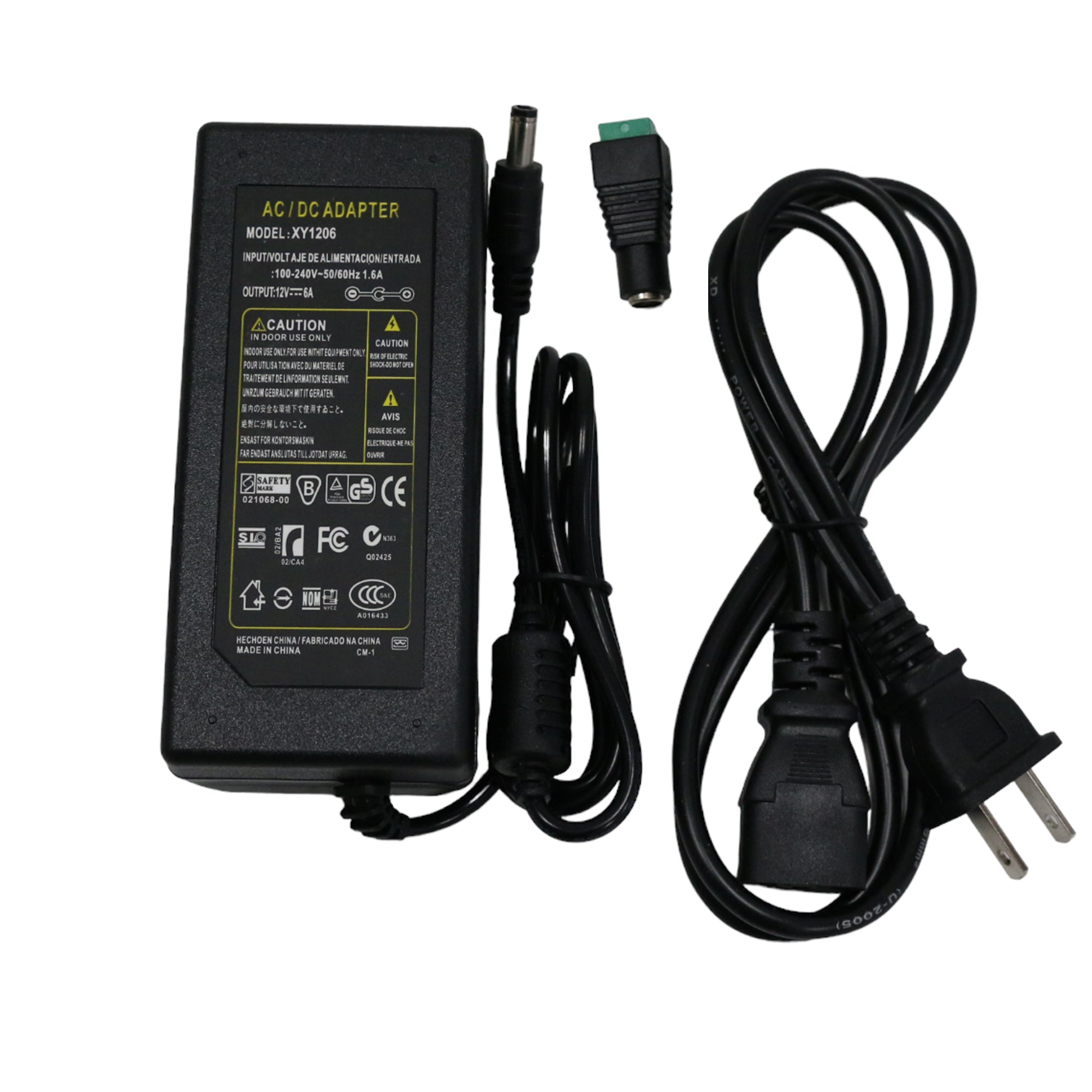 12V 6A 72W LED power adapter with AC power cord and DC plug connector for LED lighting applications