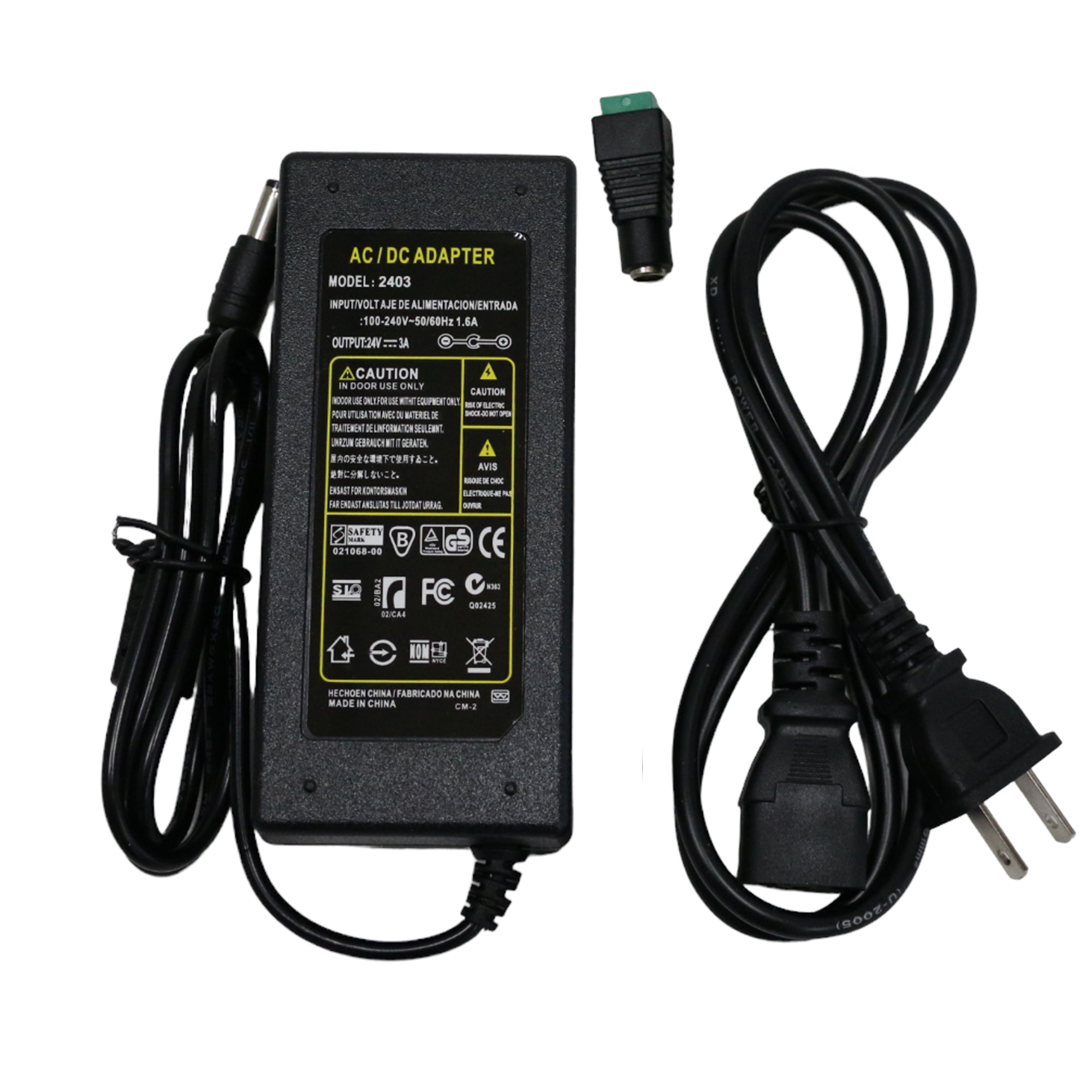 24V 6A 72W LED power adapter with AC power cord and DC plug connector for LED lighting applications