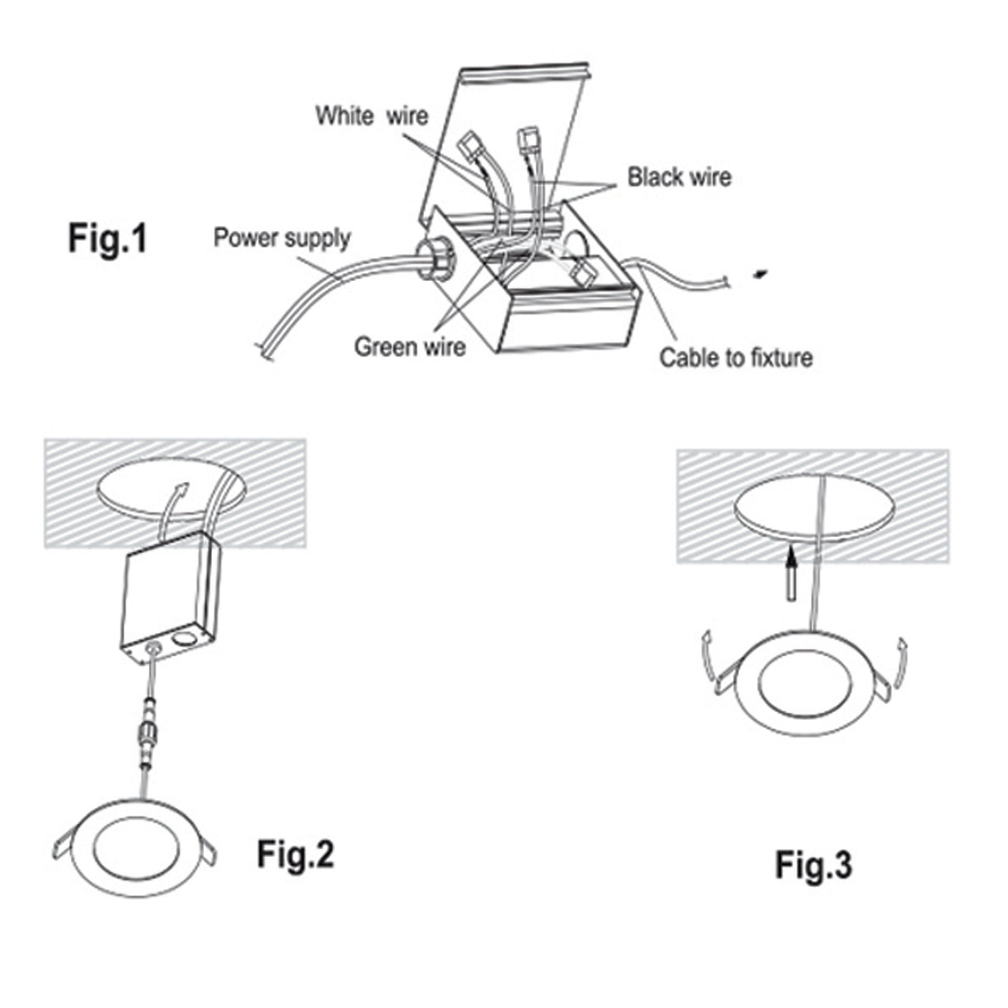 9W LED recessed downlight installation diagram showing wiring connections junction box and ceiling mounting indoor use