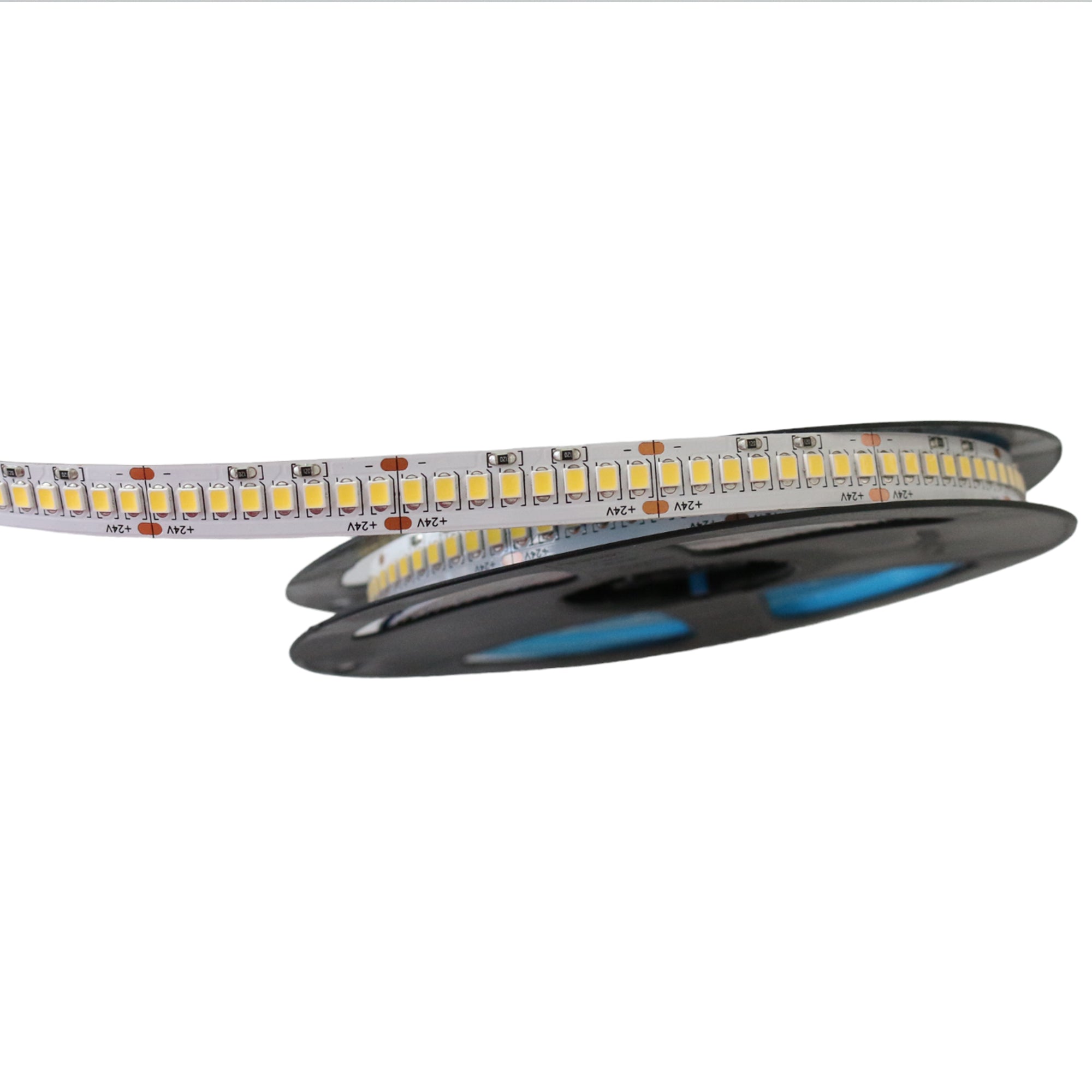 Close up of 24V 10mm SMD LED strip light showing LED spacing and cuttable sections